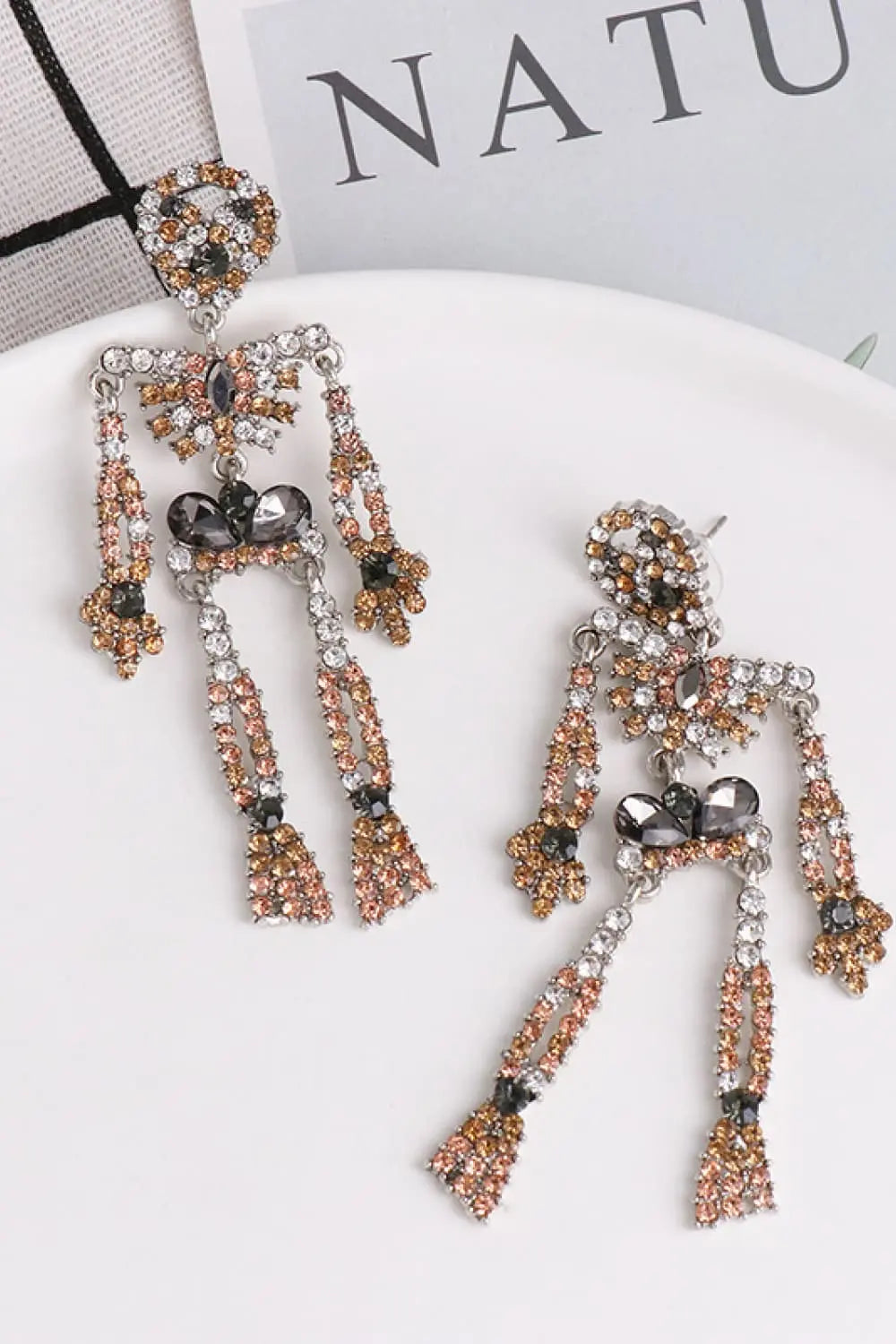 Skeleton Shape Glass Stone Dangle Earrings - FloofChonk