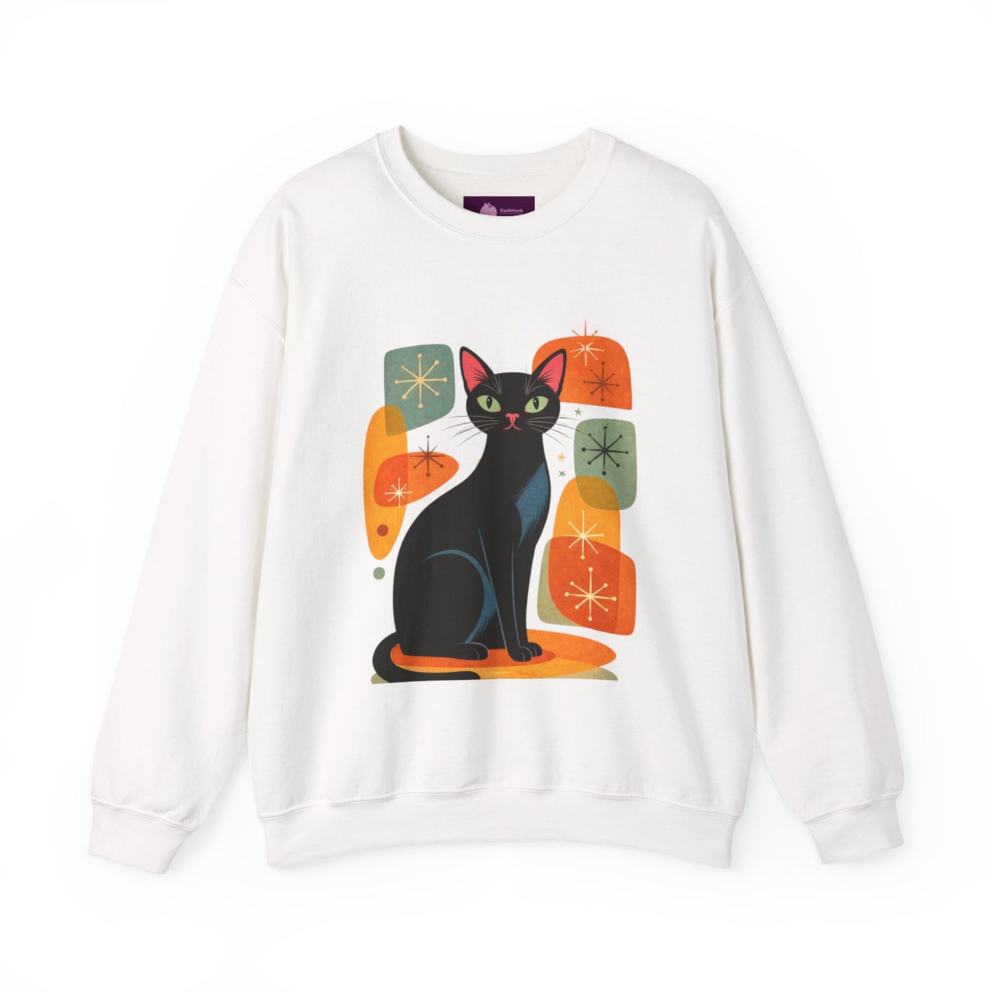 Retro Black Cat Crewneck Sweatshirt — Vintage Cat Graphic