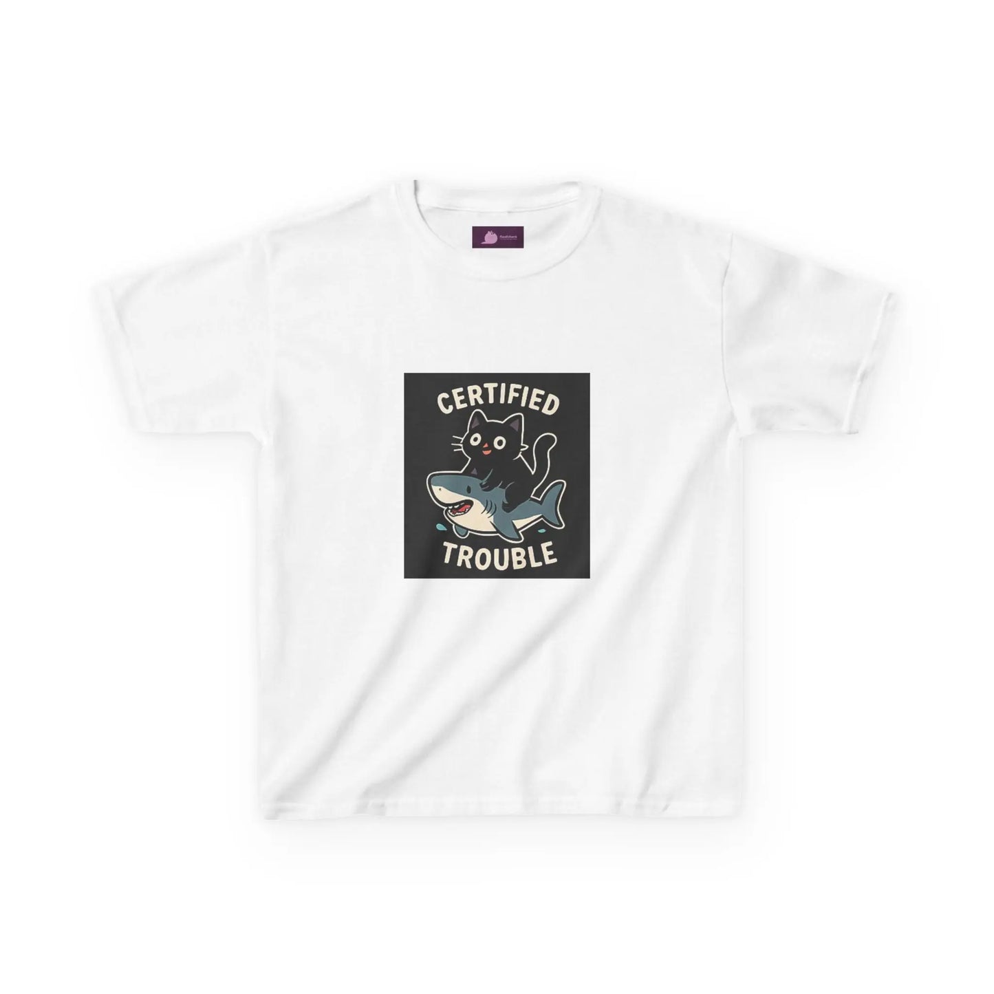 Kids Tee — "Certified Trouble" Shark Graphic Printify