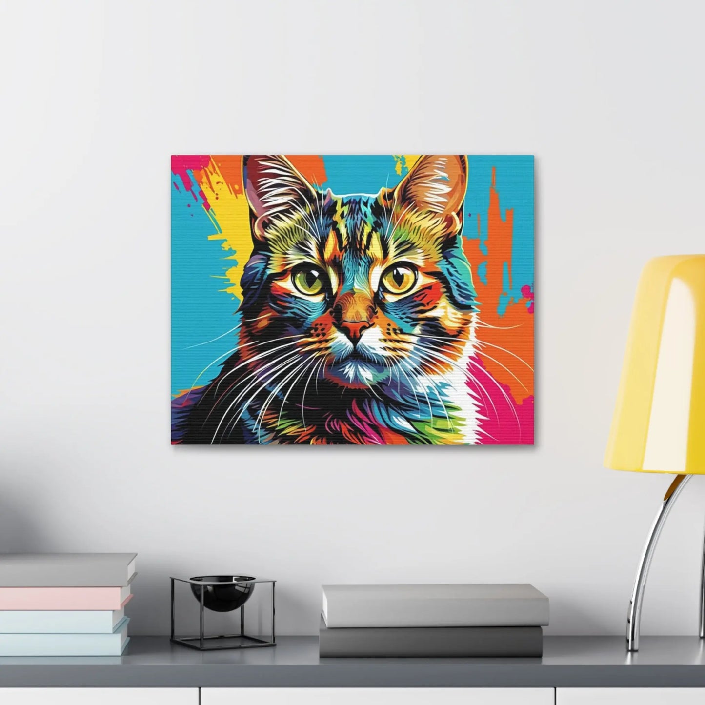 Colorful Pop Art Cat Canvas – Vibrant Stretched Wall Art Printify
