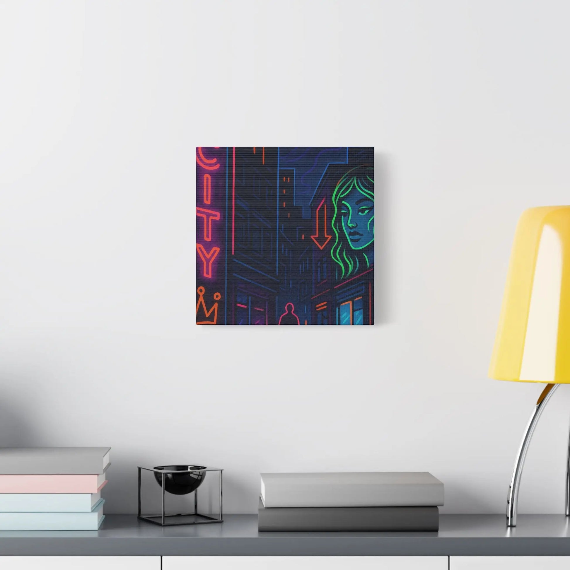 Canvas Art, Urban Neon City Vibes, Stretched Canvas Painting, Modern Home Decor, Gift for Art Lovers, Wall Decor Printify