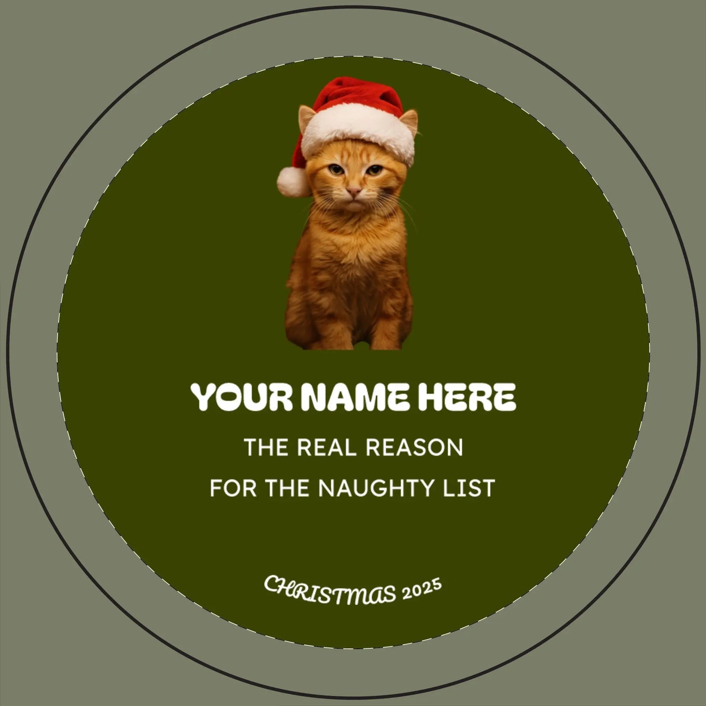 Personalized Christmas Cat Candle — 14oz Scented Soy Candle Engraved "Your Name Here: The Real Reason for the Naughty List" Printify