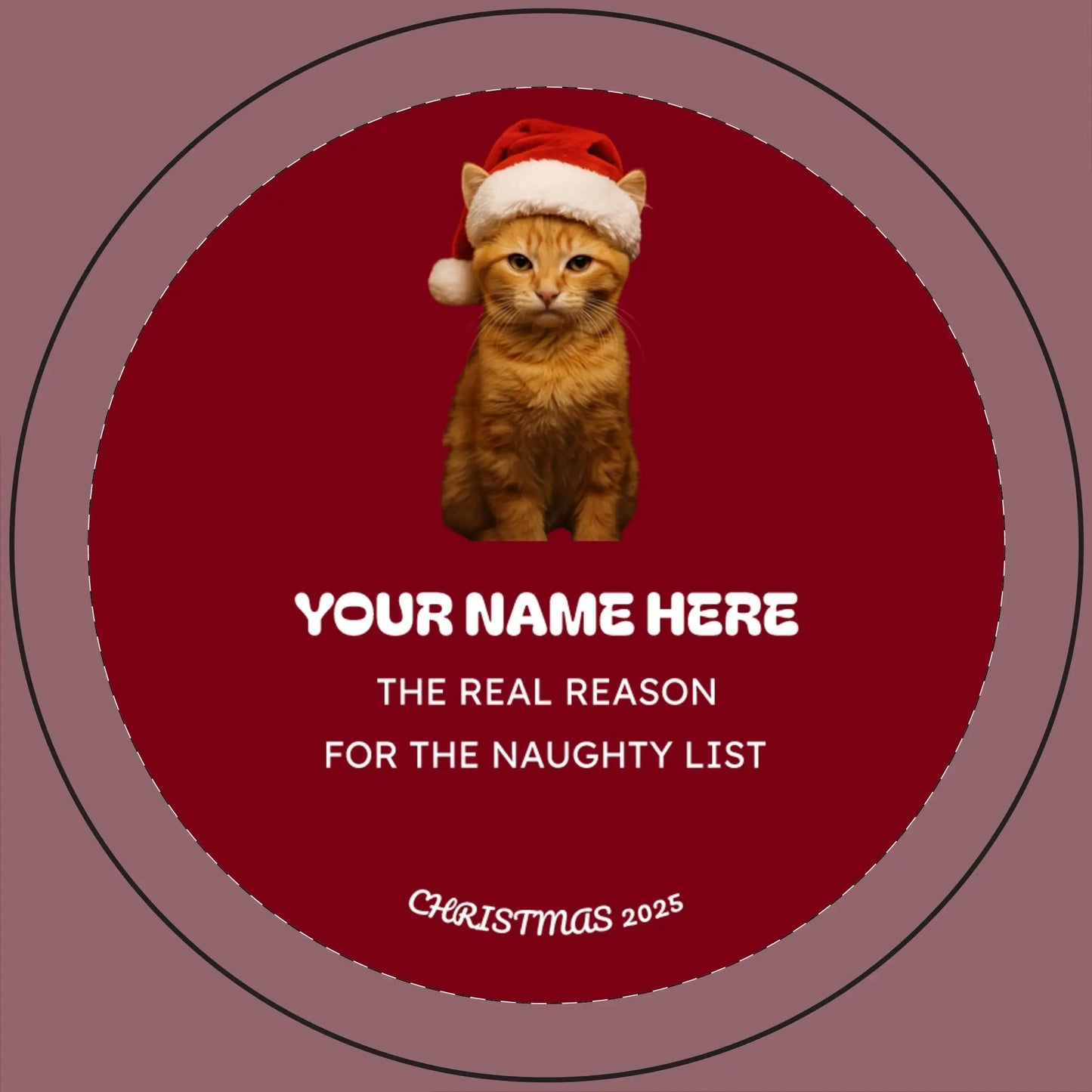 Personalized Christmas Cat Candle — 14oz Scented Soy Candle Engraved "Your Name Here: The Real Reason for the Naughty List" Printify