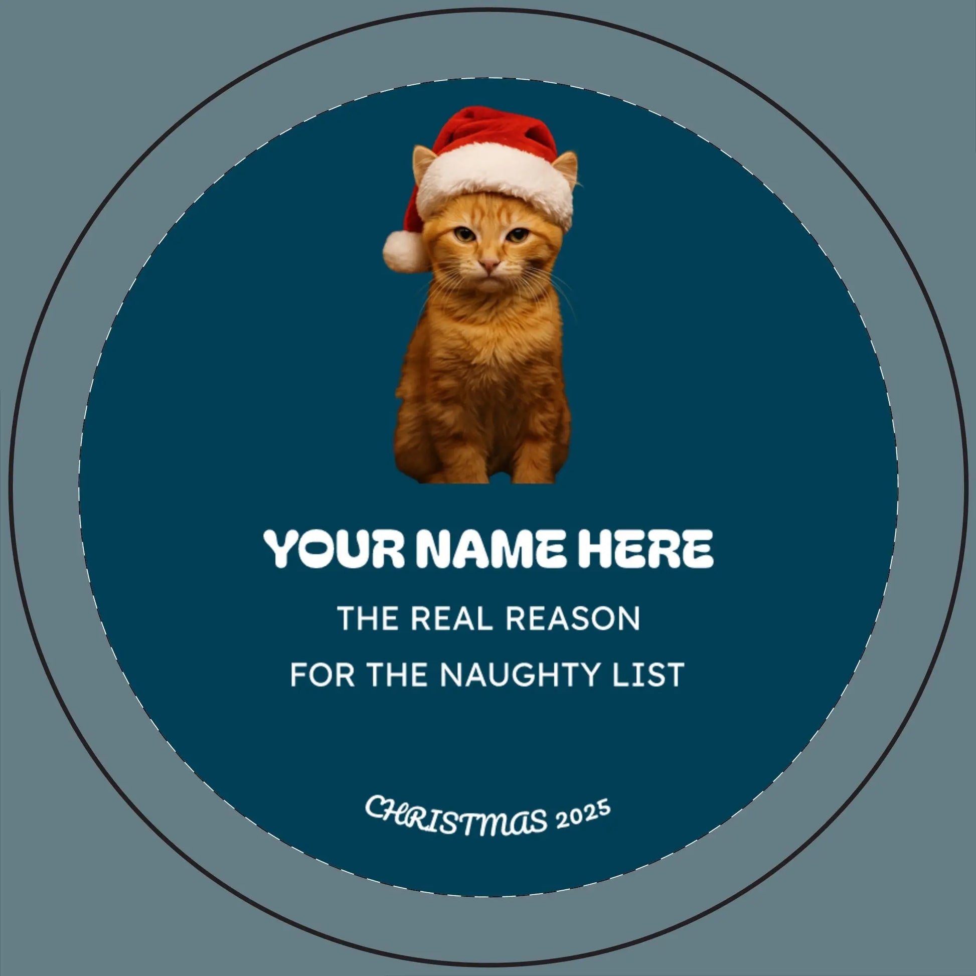 Personalized Christmas Cat Candle — 14oz Scented Soy Candle Engraved "Your Name Here: The Real Reason for the Naughty List" Printify