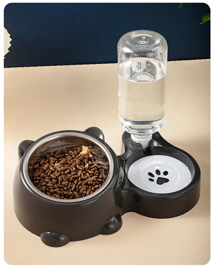 Cat Food And Water Bowl Set - 16 Degree Tilted Dog Dish With Water Dispenser Removable Pet Feeder Bowl Dog Drinking
