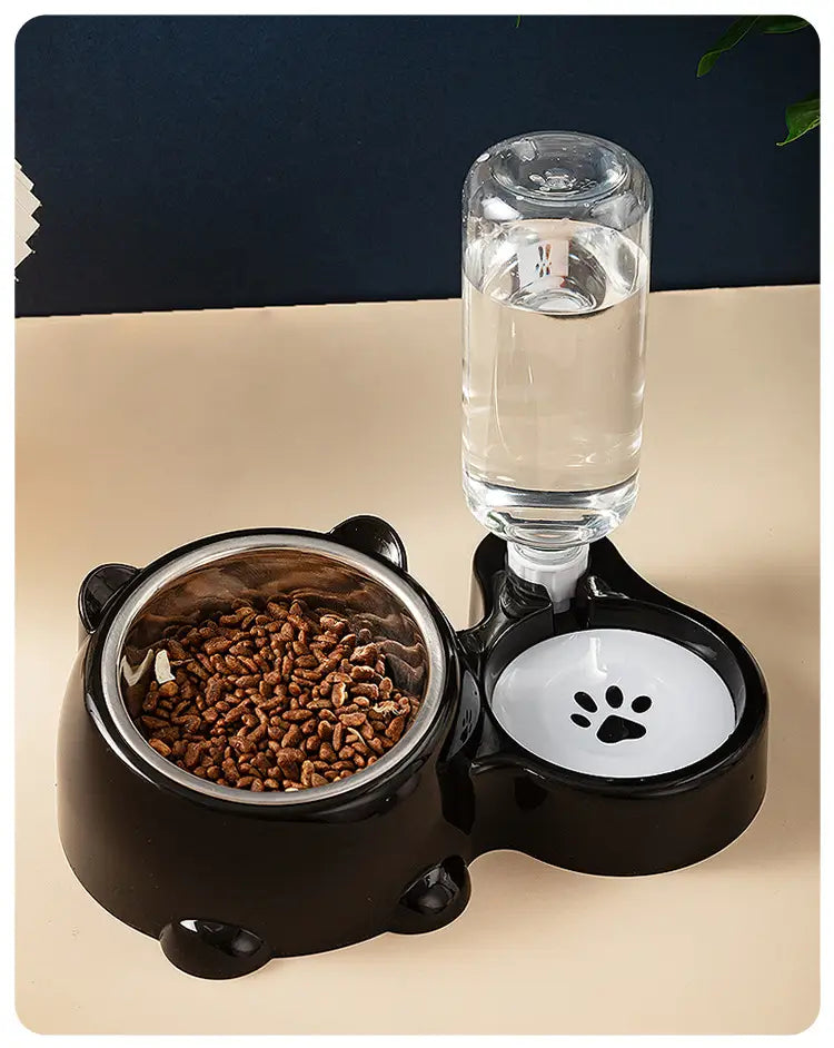 Cat Food And Water Bowl Set - 16 Degree Tilted Dog Dish With Water Dispenser Removable Pet Feeder Bowl Dog Drinking