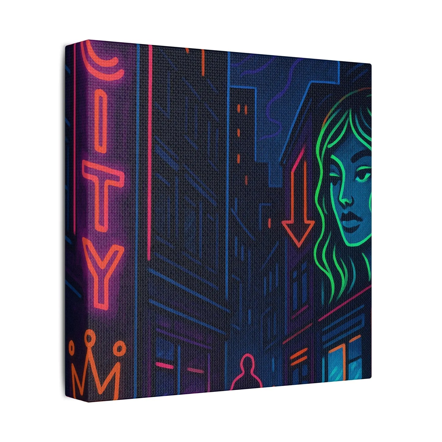 Canvas Art, Urban Neon City Vibes, Stretched Canvas Painting, Modern Home Decor, Gift for Art Lovers, Wall Decor Printify