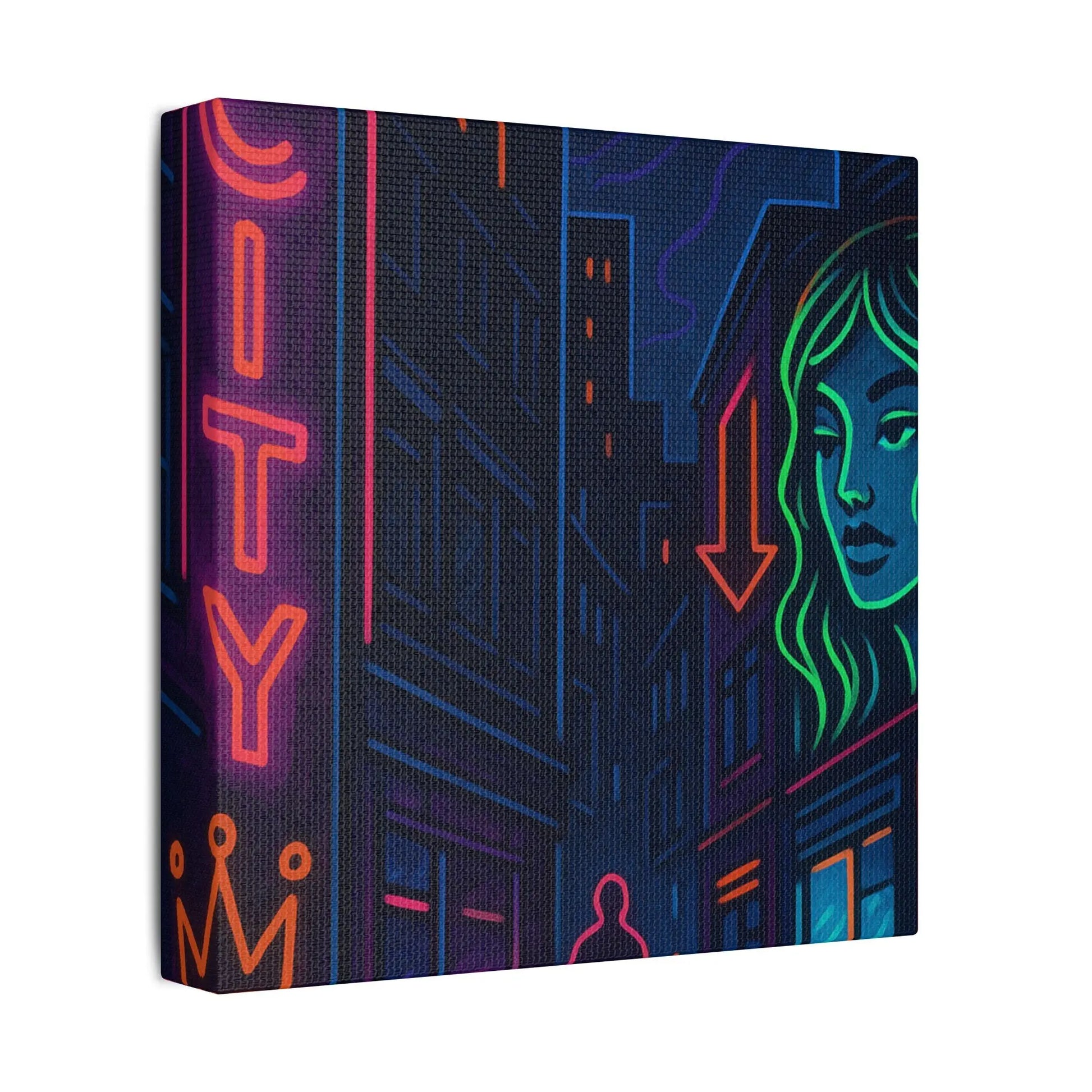 Canvas Art, Urban Neon City Vibes, Stretched Canvas Painting, Modern Home Decor, Gift for Art Lovers, Wall Decor Printify