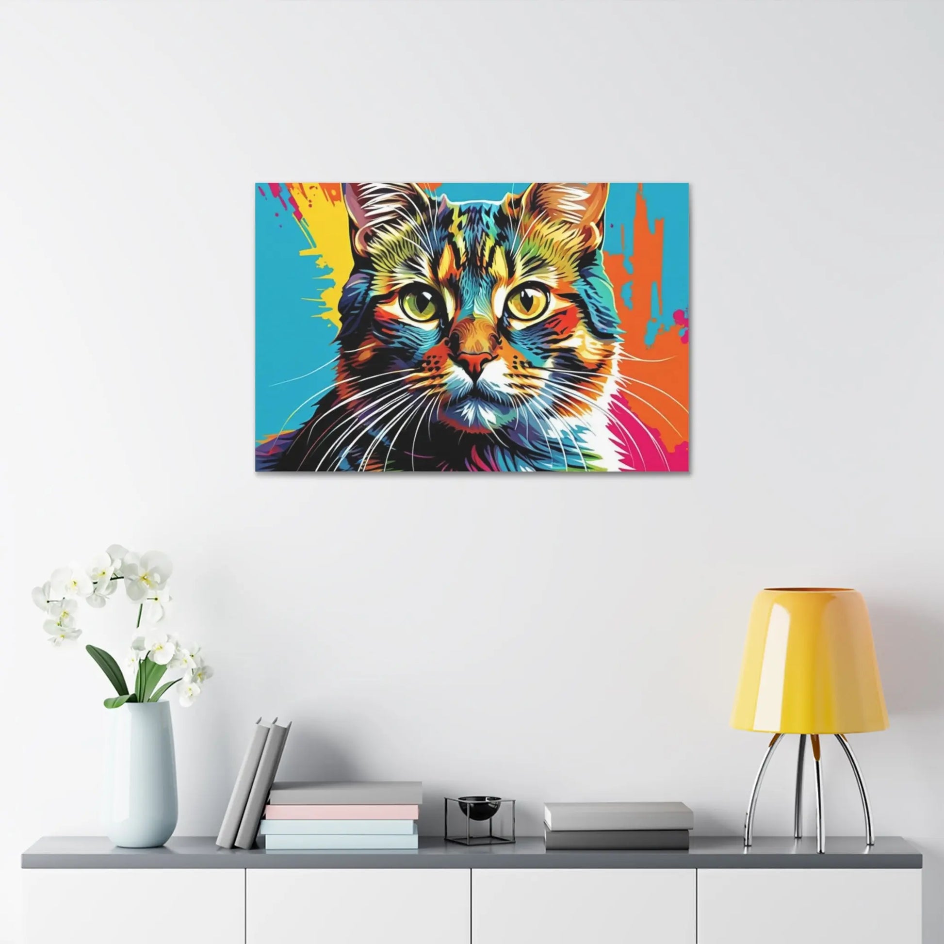 Colorful Pop Art Cat Canvas – Vibrant Stretched Wall Art Printify