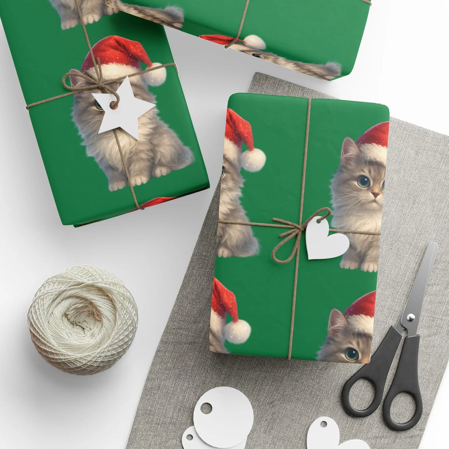 Wrapping Papers - Festive Holiday with Cute Santa Pets Printify