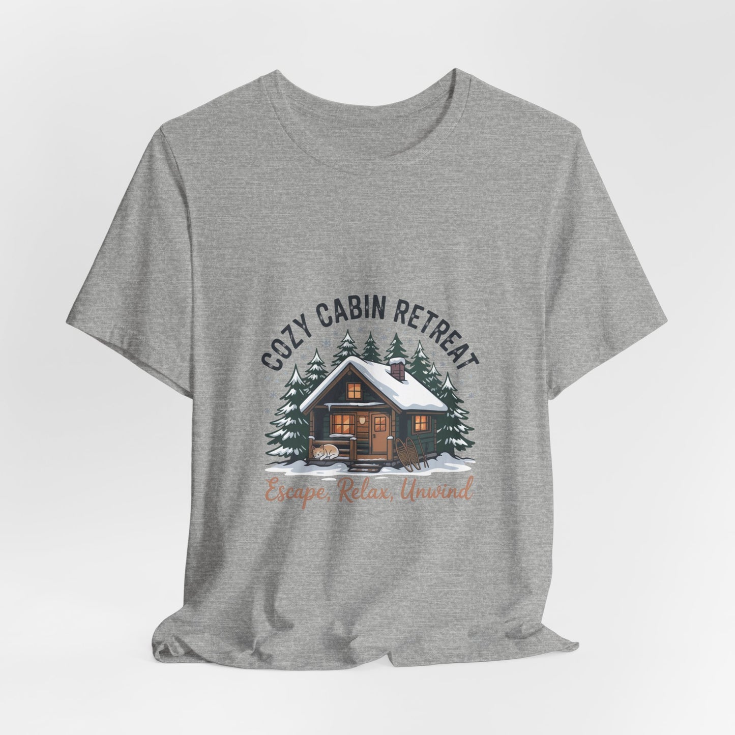 Cozy Cabin Retreat Tee | cabin vibes shirt, mountain silhouette design Printify