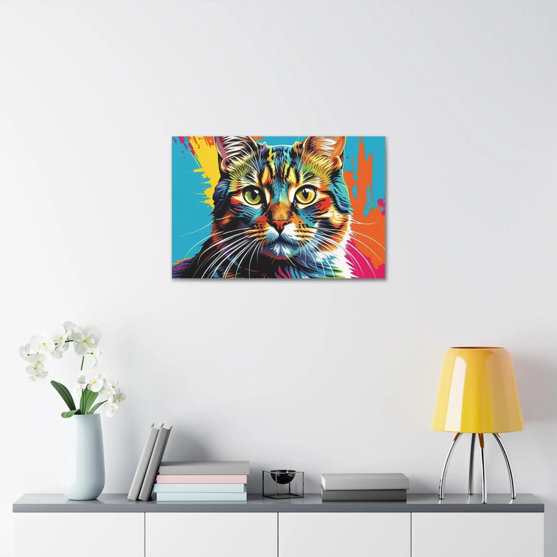 Colorful Pop Art Cat Canvas – Vibrant Stretched Wall Art Printify