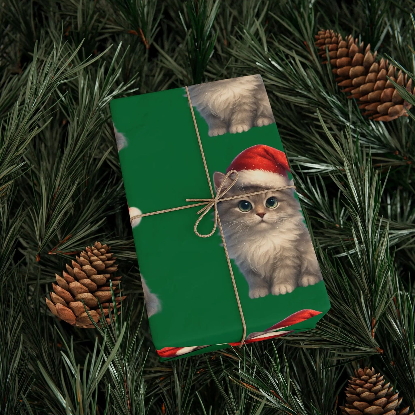 Wrapping Papers - Festive Holiday with Cute Santa Pets Printify