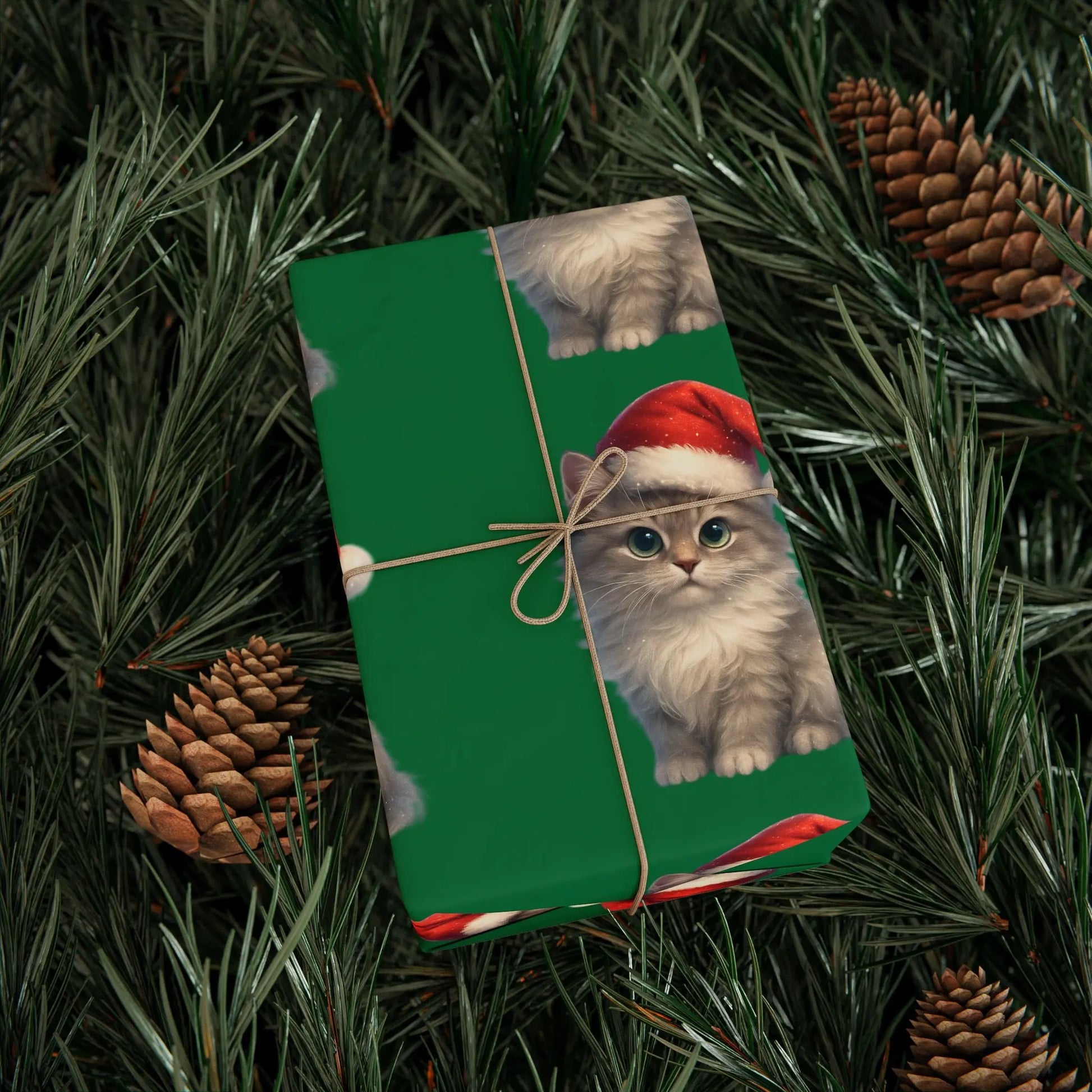 Wrapping Papers - Festive Holiday with Cute Santa Pets Printify