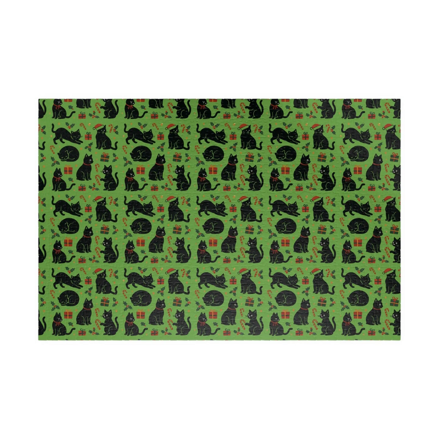 Green Christmas Cats Puzzle – Spooky Cat Pattern Jigsaw (110/252/520/1014 pcs) Printify