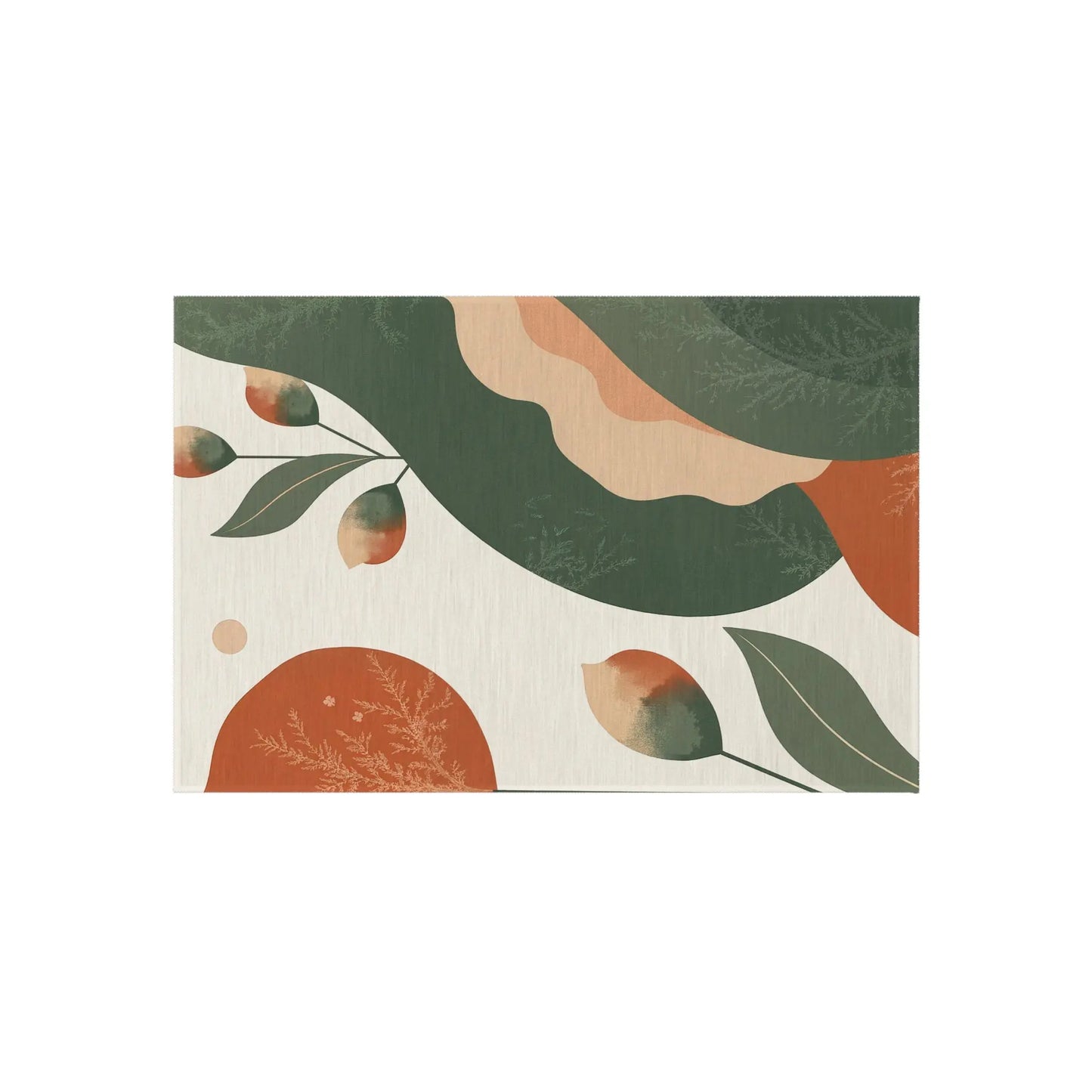 Abstract Botanical Outdoor Rug — Green & Terracotta Patio Mat Printify