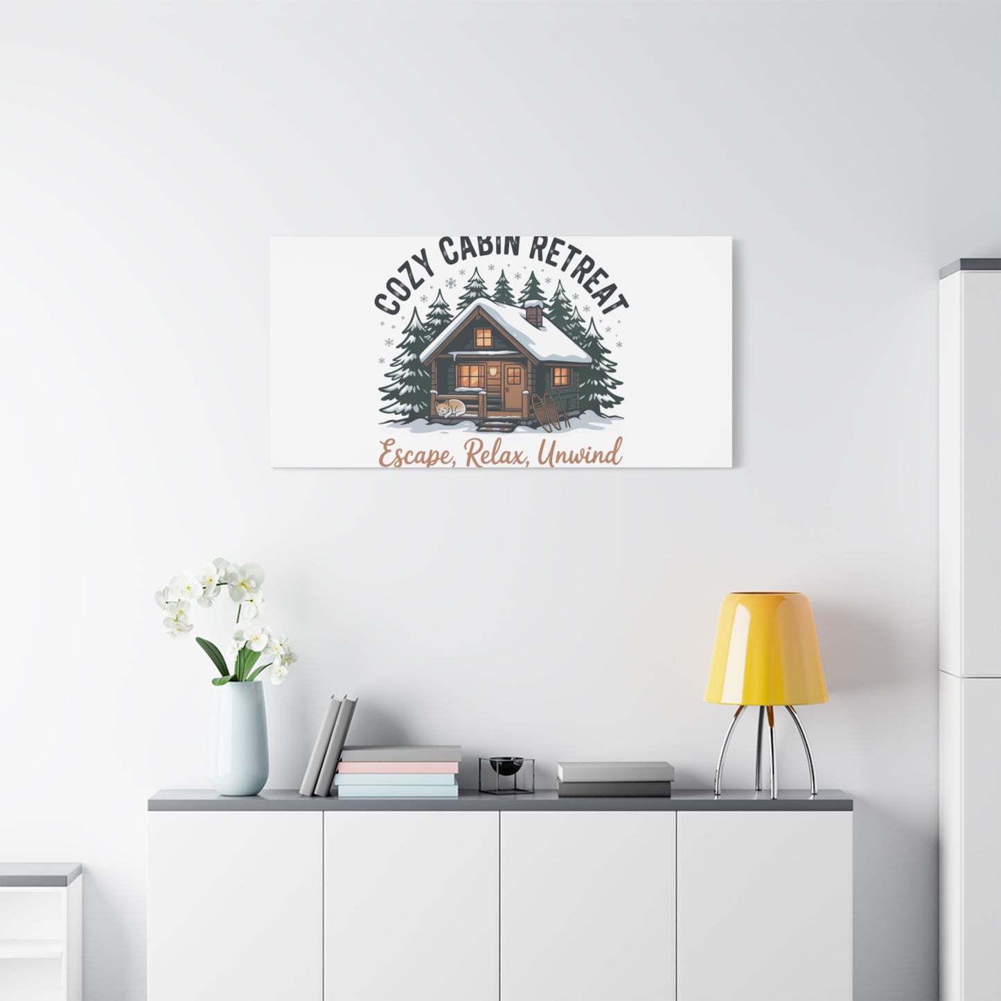 Cozy Cabin Retreat Log Cabin Art Print | Matte Canvas Stretched, 1.25" Printify