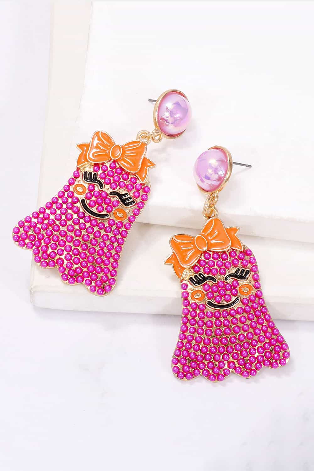 Smiling Ghost Shape Synthetic Pearl Earrings - FloofChonk