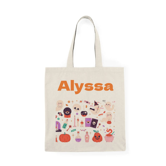 Halloween Tote Bag, Personalized Trick or Treat Bag, Cat & Pumpkin Design, Eco-Friendly Shopping Bag, Cute Halloween Gift - FloofChonk