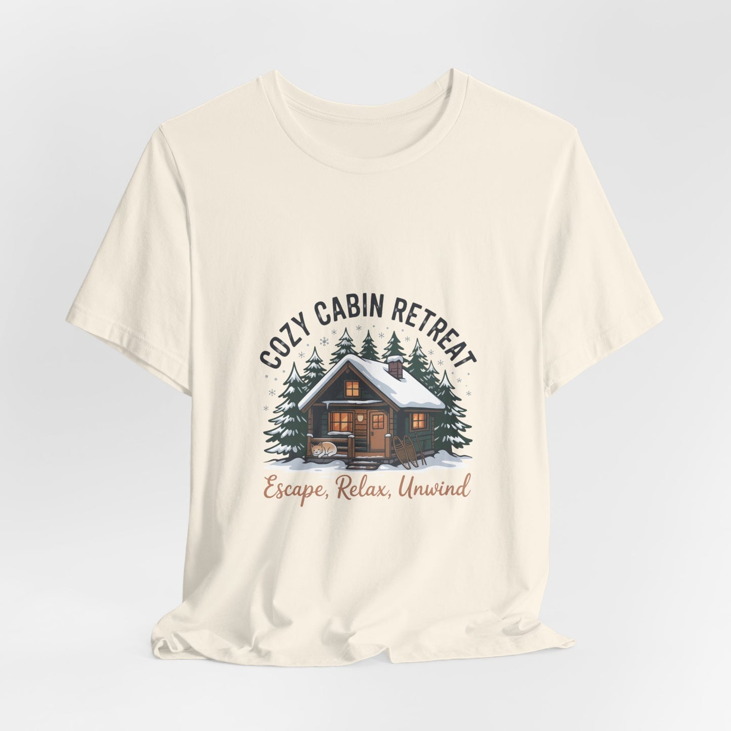 Cozy Cabin Retreat Tee | cabin vibes shirt, mountain silhouette design Printify