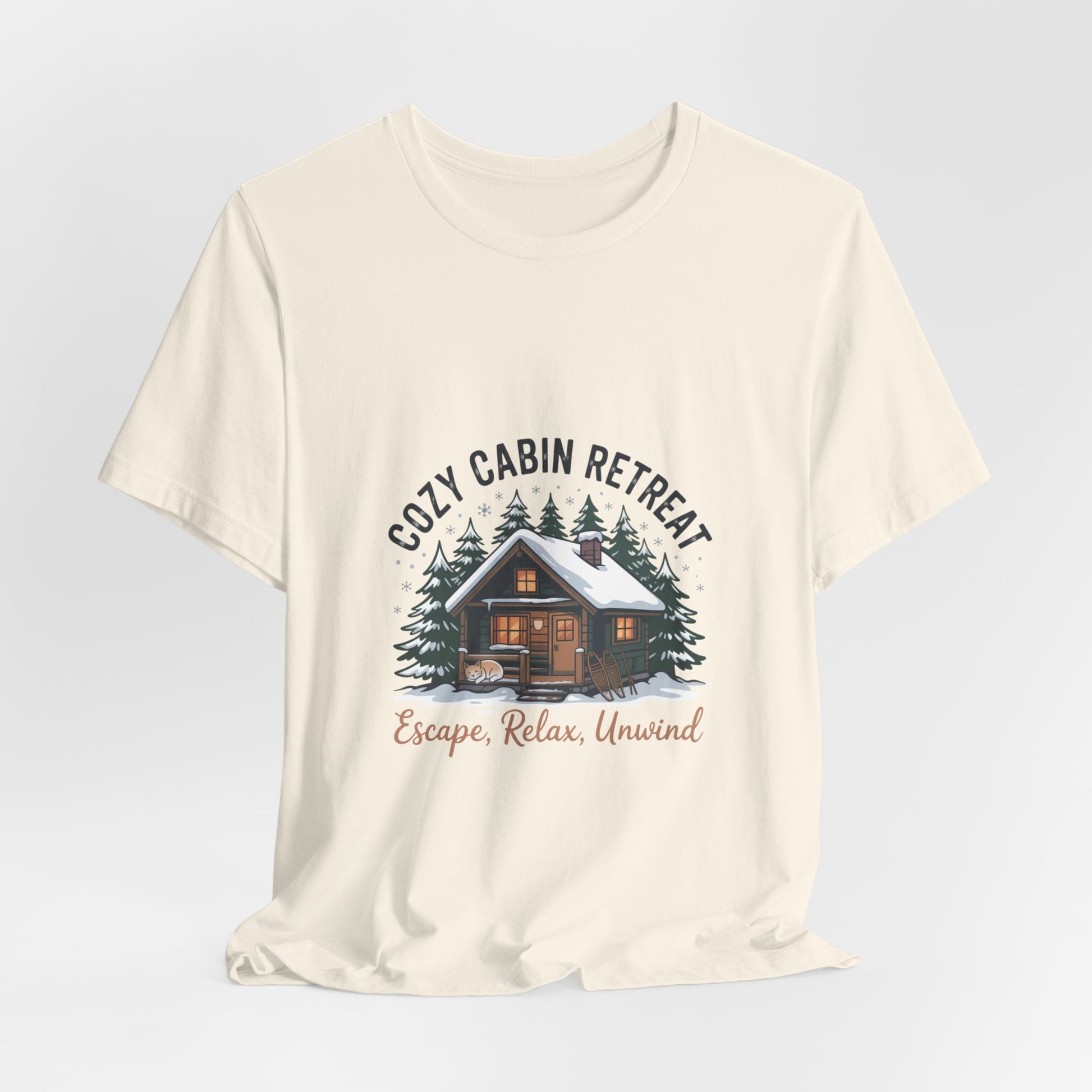 Cozy Cabin Retreat Tee | cabin vibes shirt, mountain silhouette design Printify