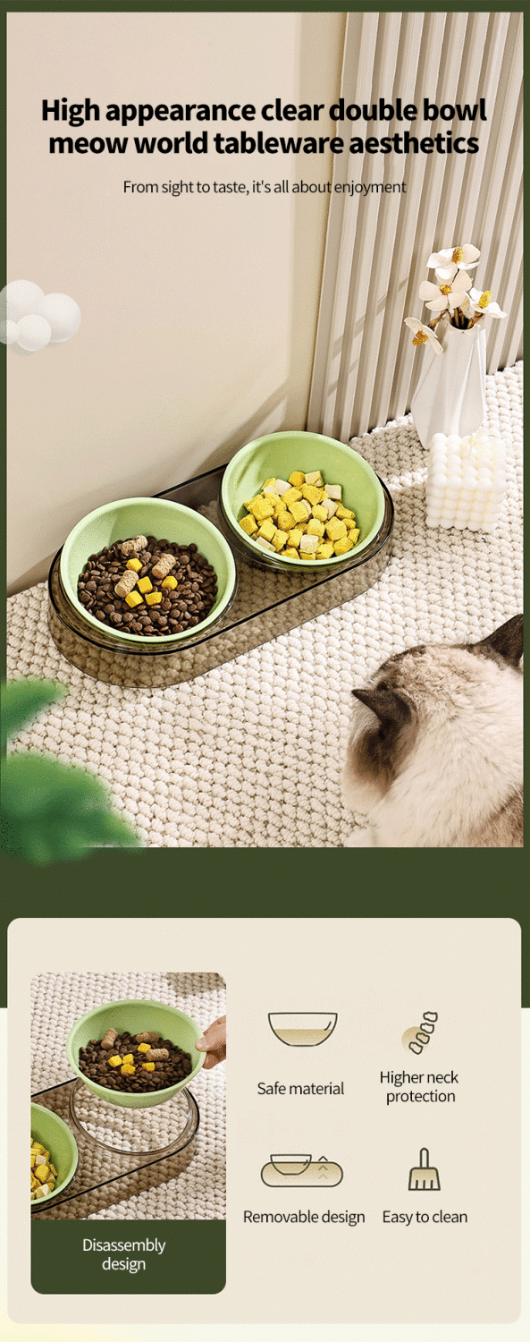 Transparent Cat Food Bowl Pet Bowl Dog Bowl Drinking Eating Eating Double Bowl Pet Supplies