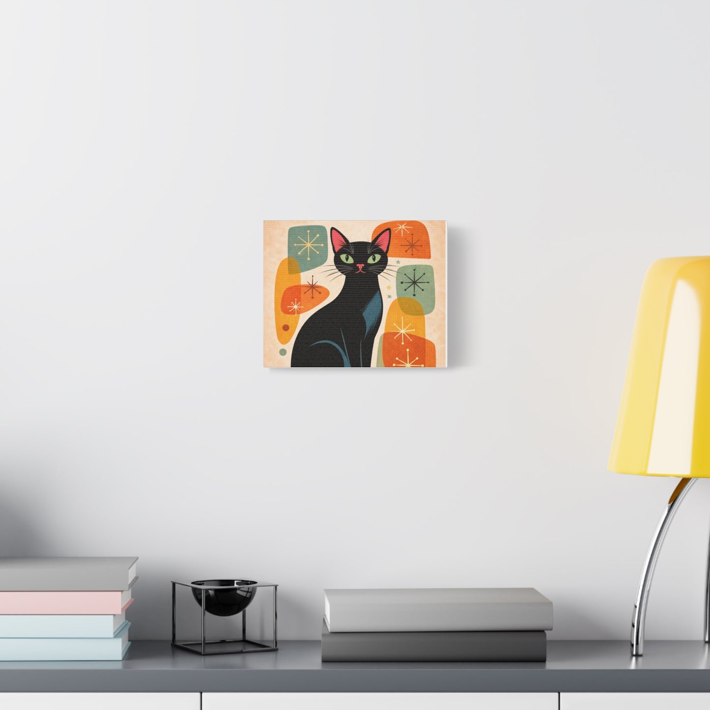 Mid-Century Modern Black Cat Canvas Print — Matte Stretched Wall Art