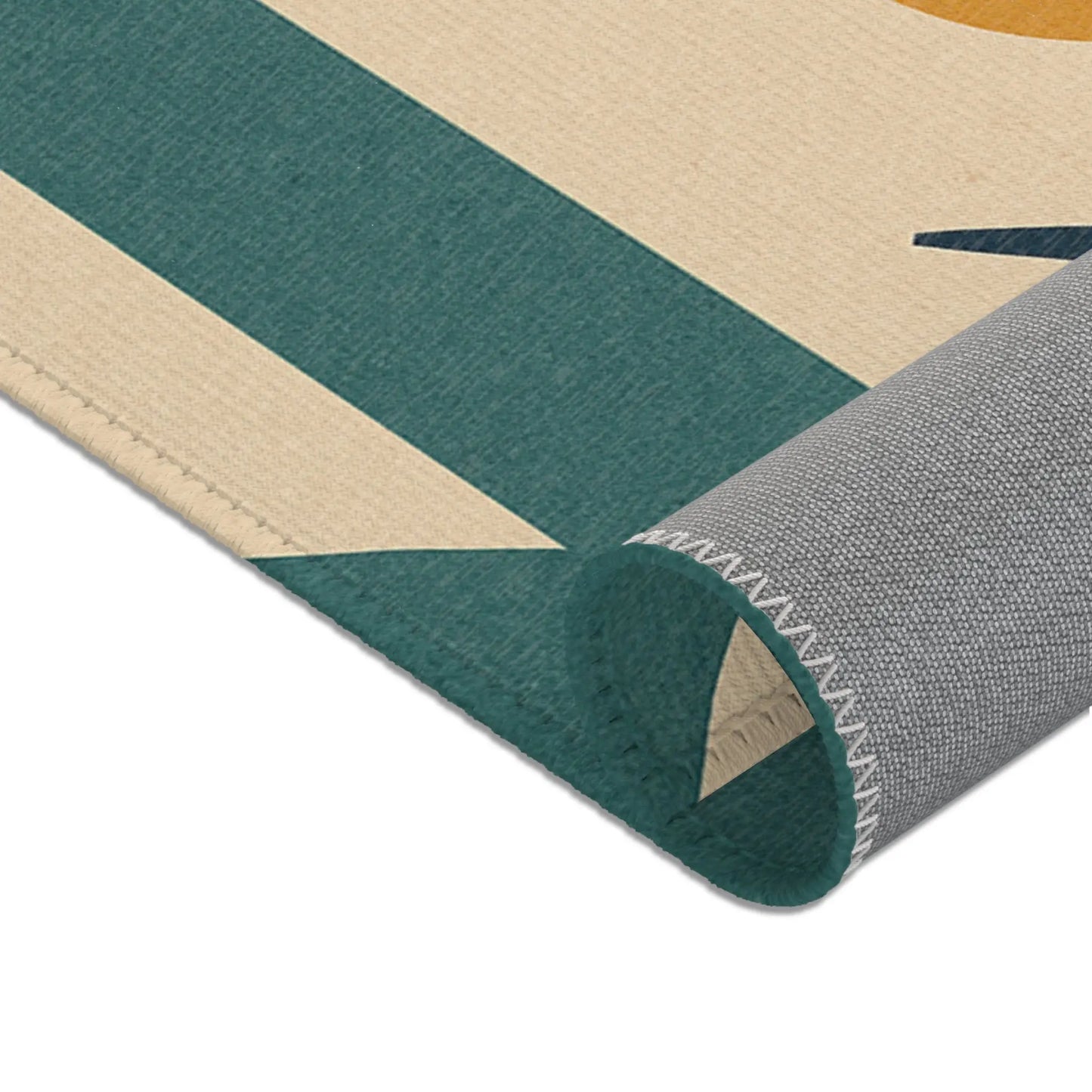 Mid-Century Geometric Area Rug — Retro Abstract Shapes in Teal, Mustard & Coral Printify