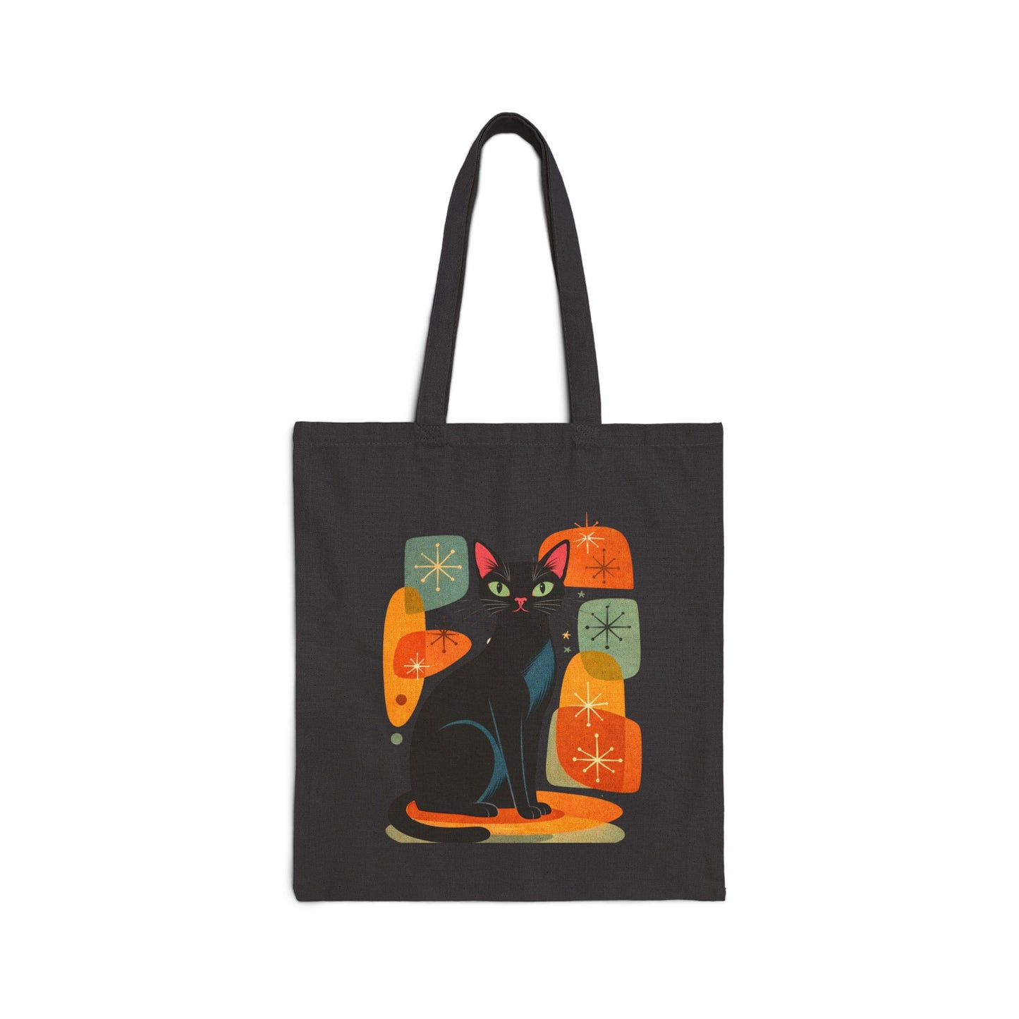 Retro Black Cat Graphic Canvas Tote Bag