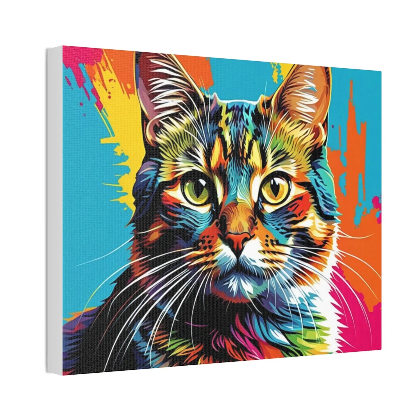 Colorful Pop Art Cat Canvas – Vibrant Stretched Wall Art Printify