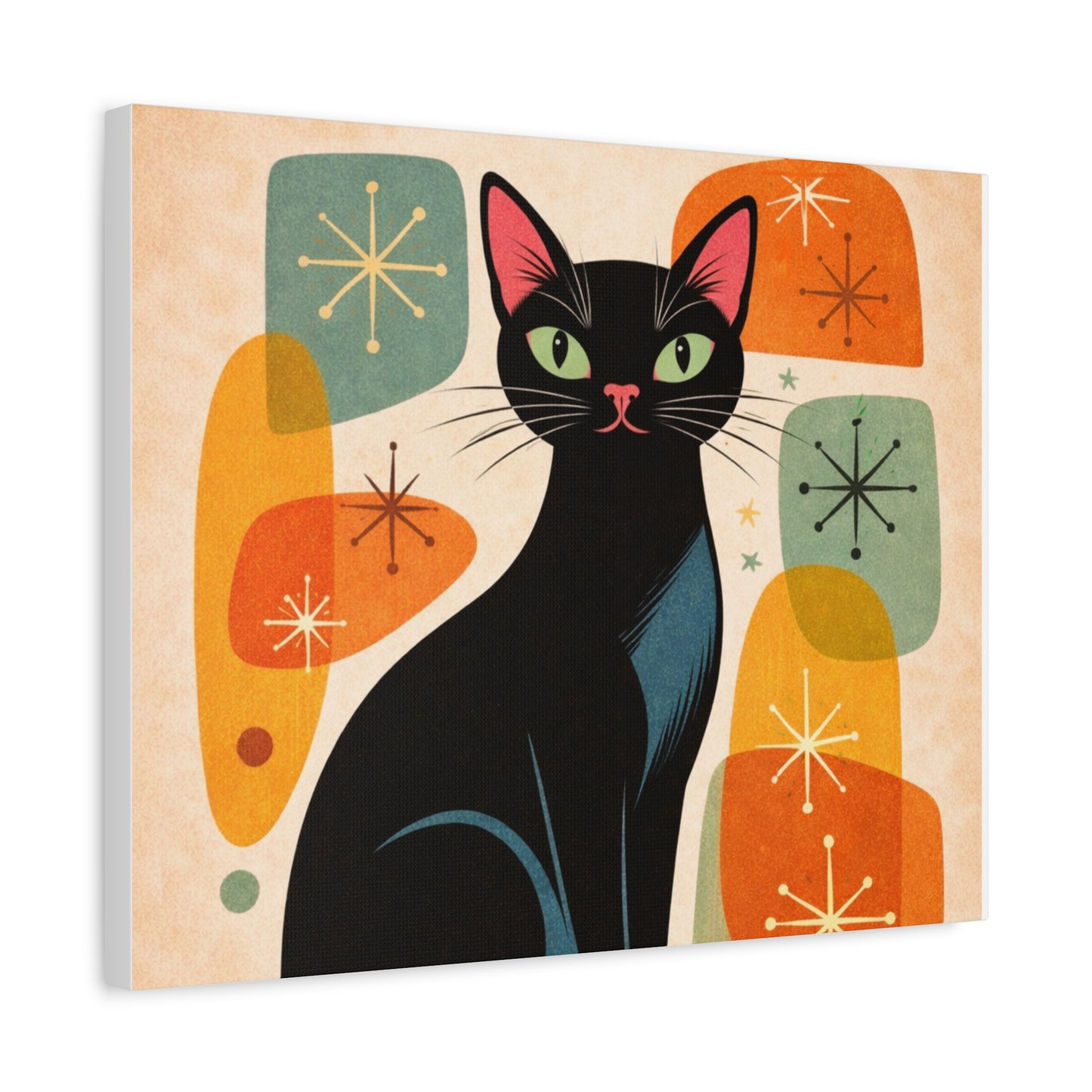 Mid-Century Modern Black Cat Canvas Print — Matte Stretched Wall Art