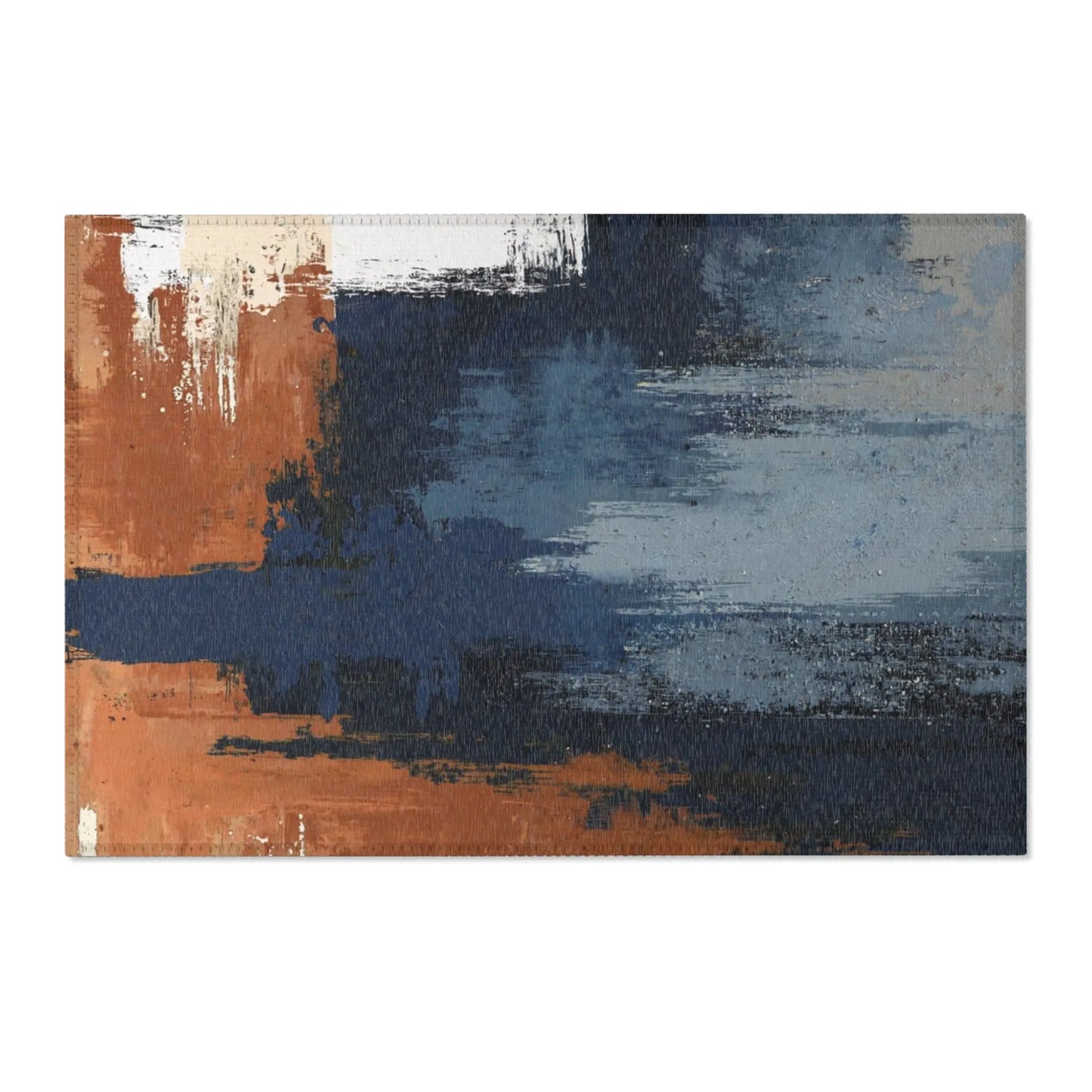Abstract Coastal Brushstroke Area Rug — Blue & Rust Modern Accent Rug Printify
