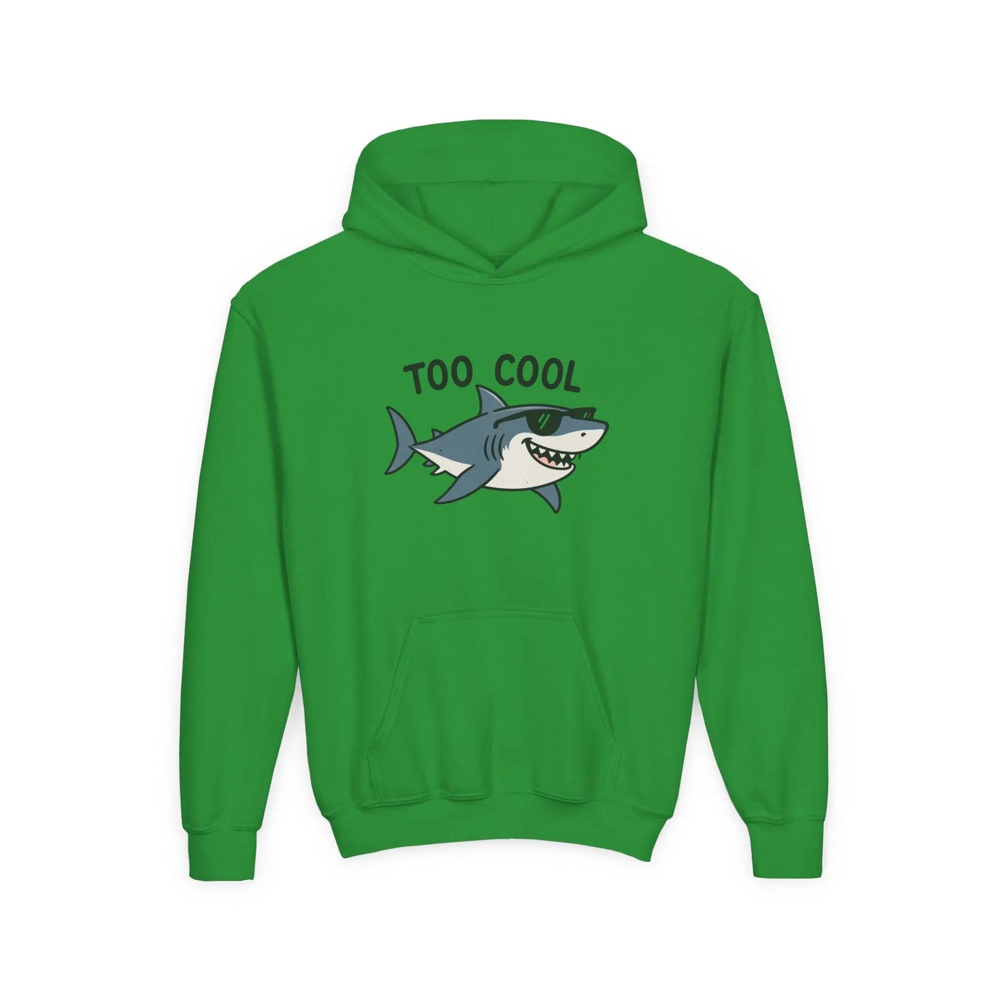 Youth Hoodie - 'Too Cool' Shark Graphic Pullover Printify