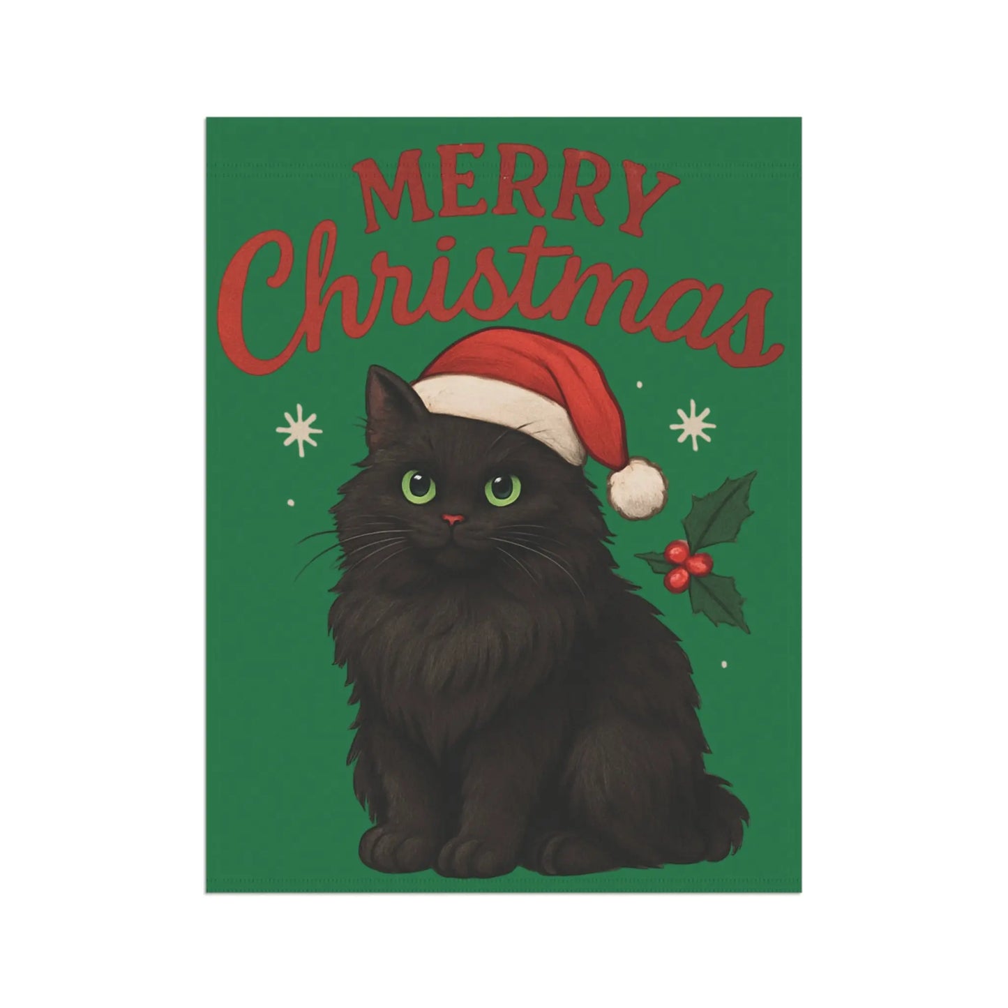 Merry Christmas Black Cat Garden Flag — Holiday House Banner Printify