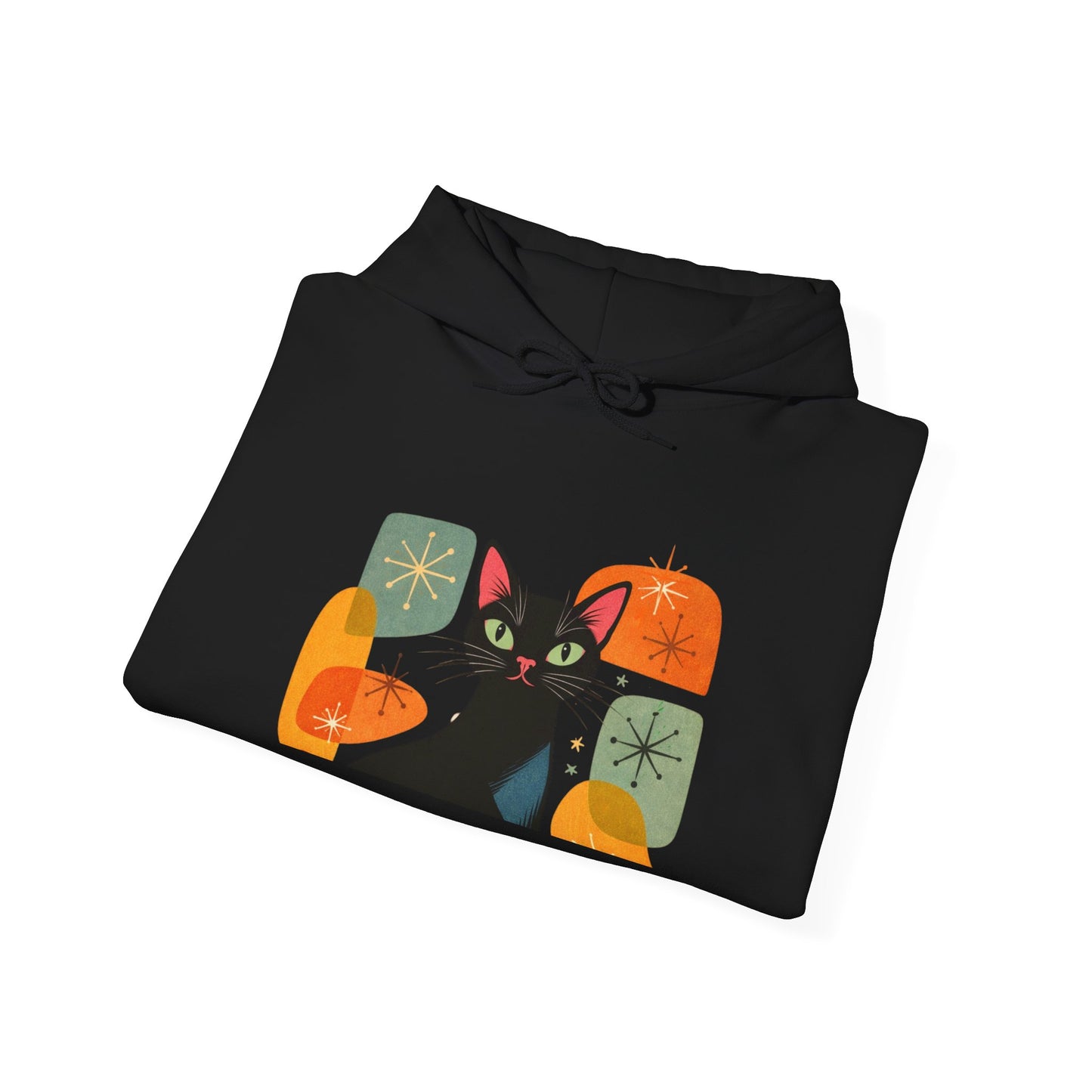 Mid-Century Modern Cat Hoodie — Retro Cool Graphic Sweatshirt