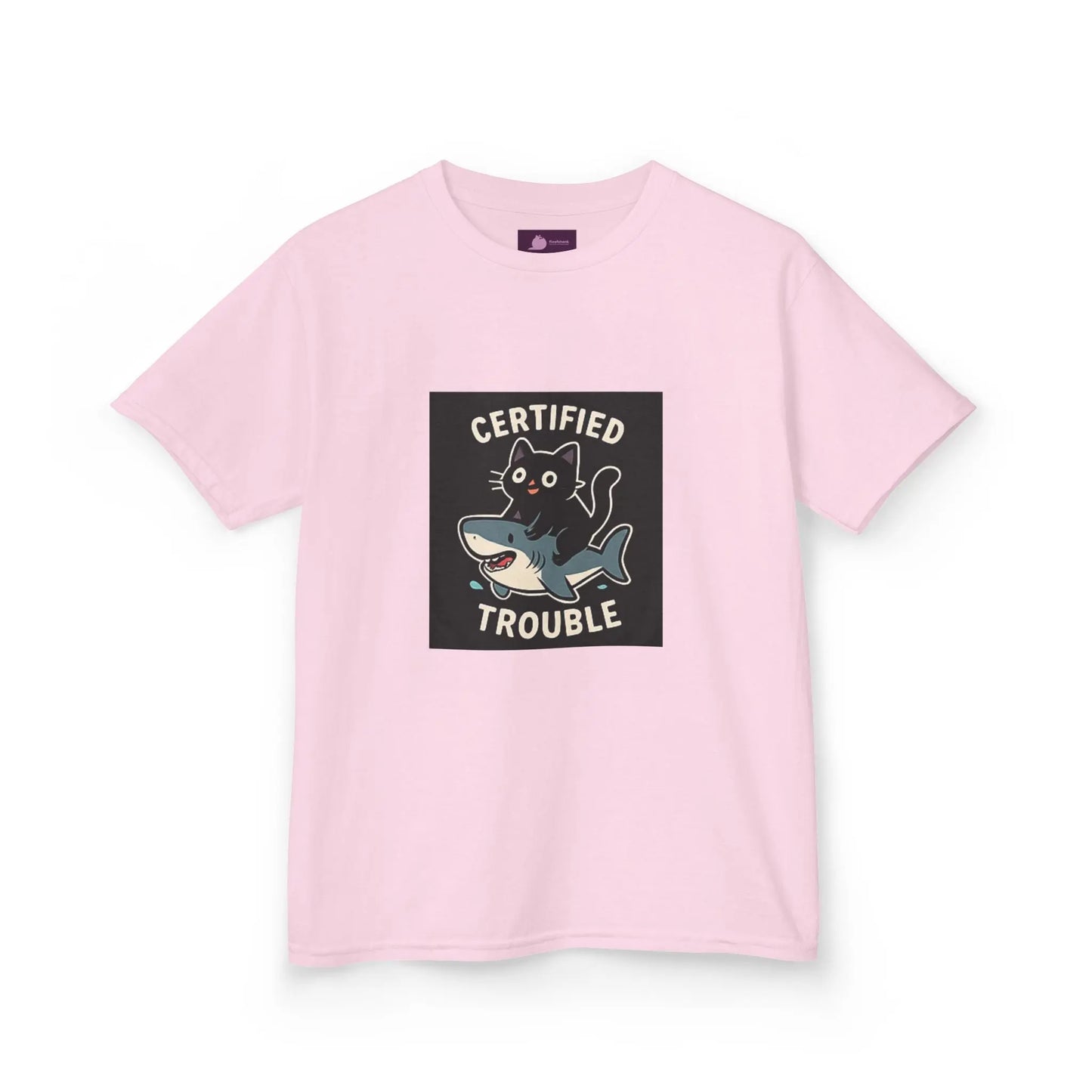 Kids Tee — "Certified Trouble" Shark Graphic Printify