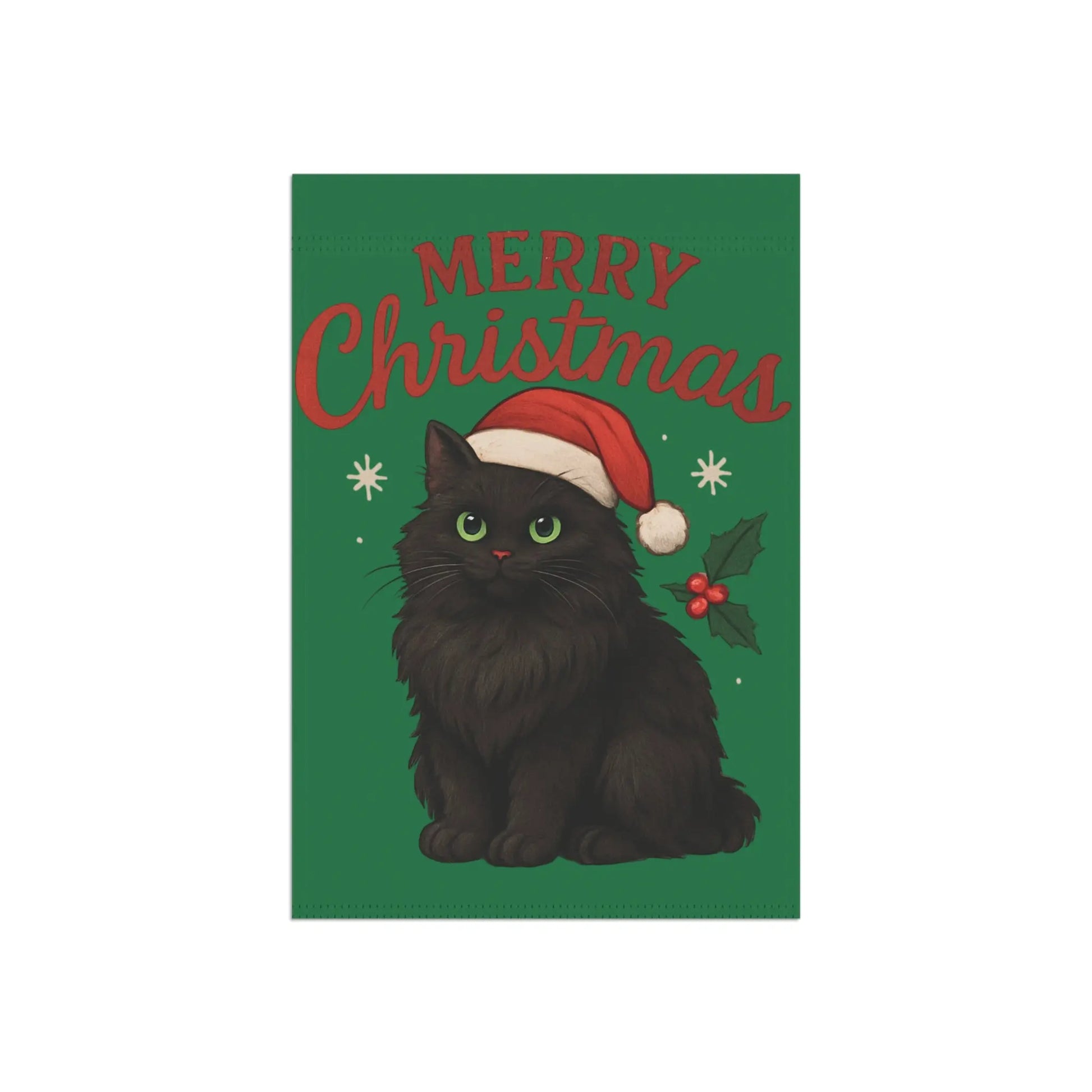 Merry Christmas Black Cat Garden Flag — Holiday House Banner Printify
