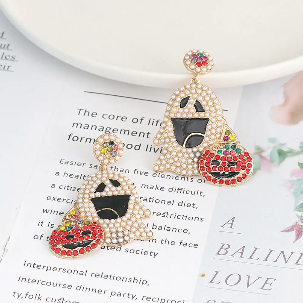 Ghost Rhinestone Alloy Earrings - FloofChonk