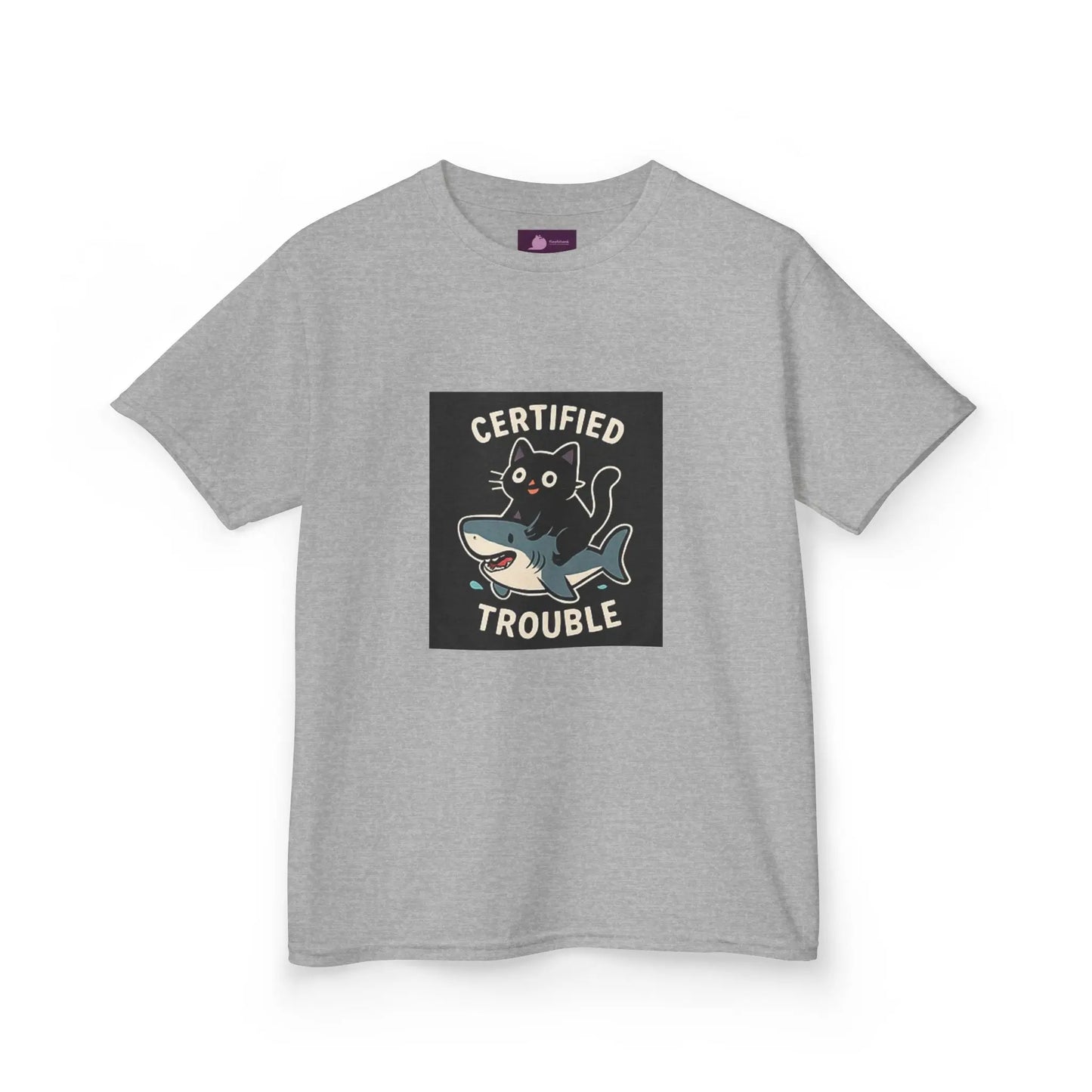 Kids Tee — "Certified Trouble" Shark Graphic Printify