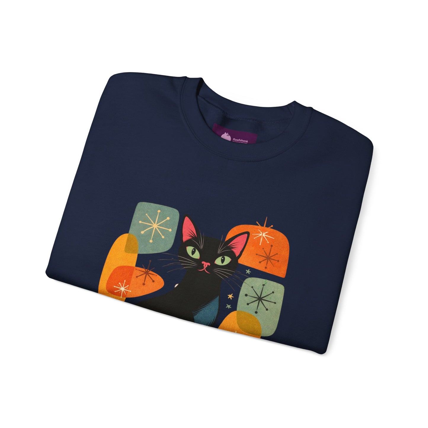 Retro Black Cat Crewneck Sweatshirt — Vintage Cat Graphic