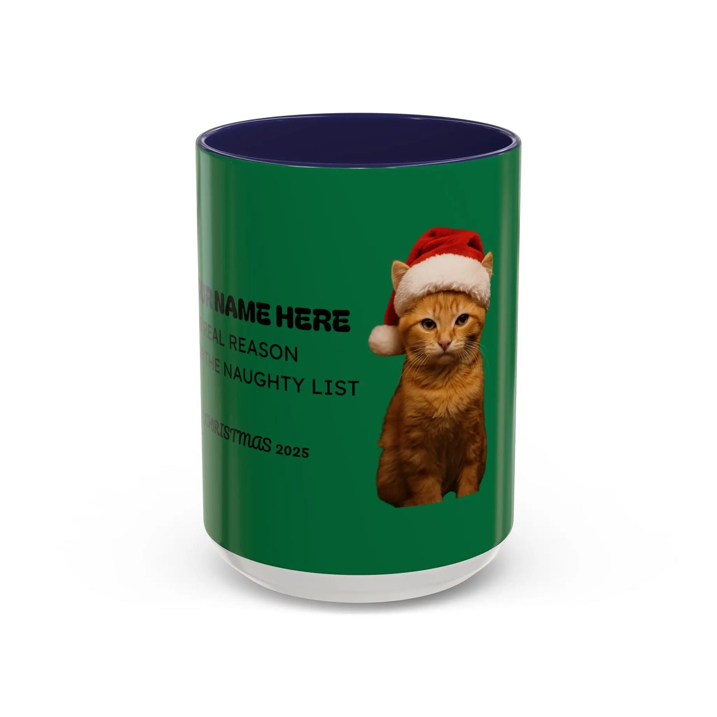 Christmas Cat Accent Mug - Personalized 'On the Naughty List' Mug Printify