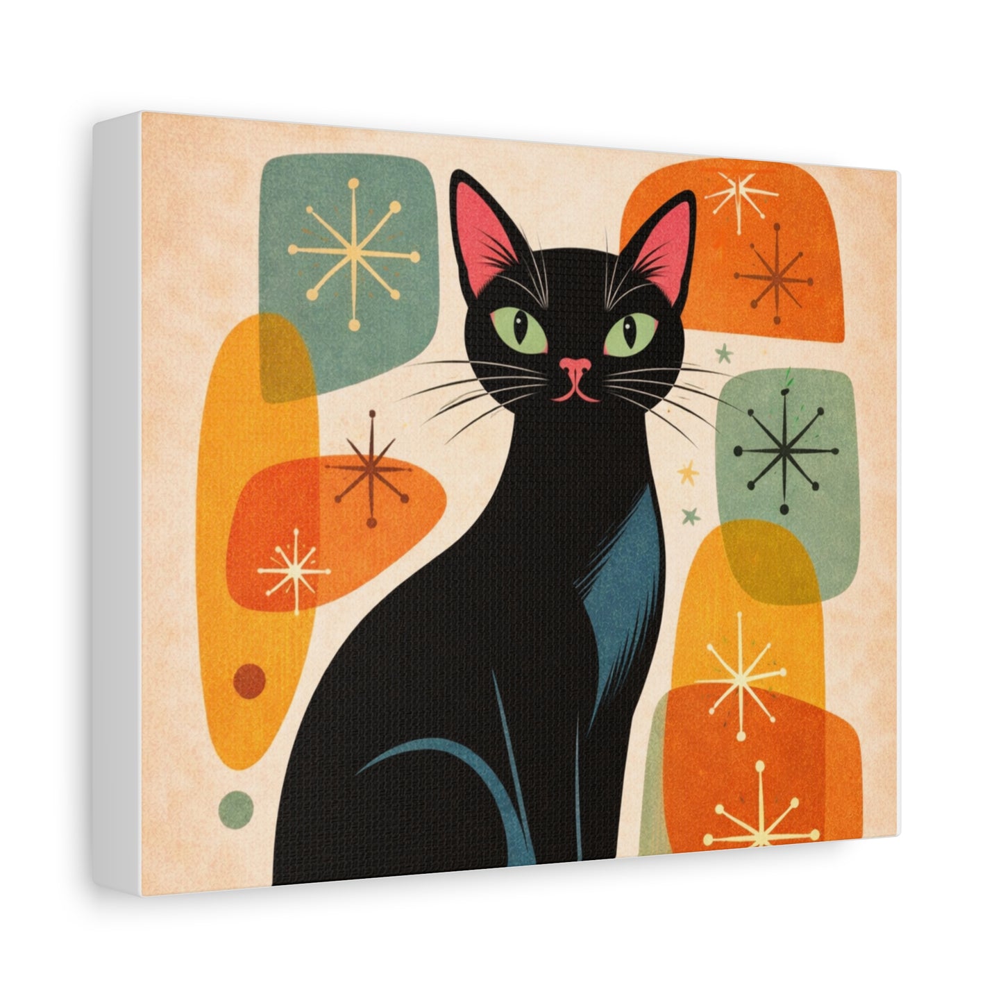 Mid-Century Modern Black Cat Canvas Print — Matte Stretched Wall Art