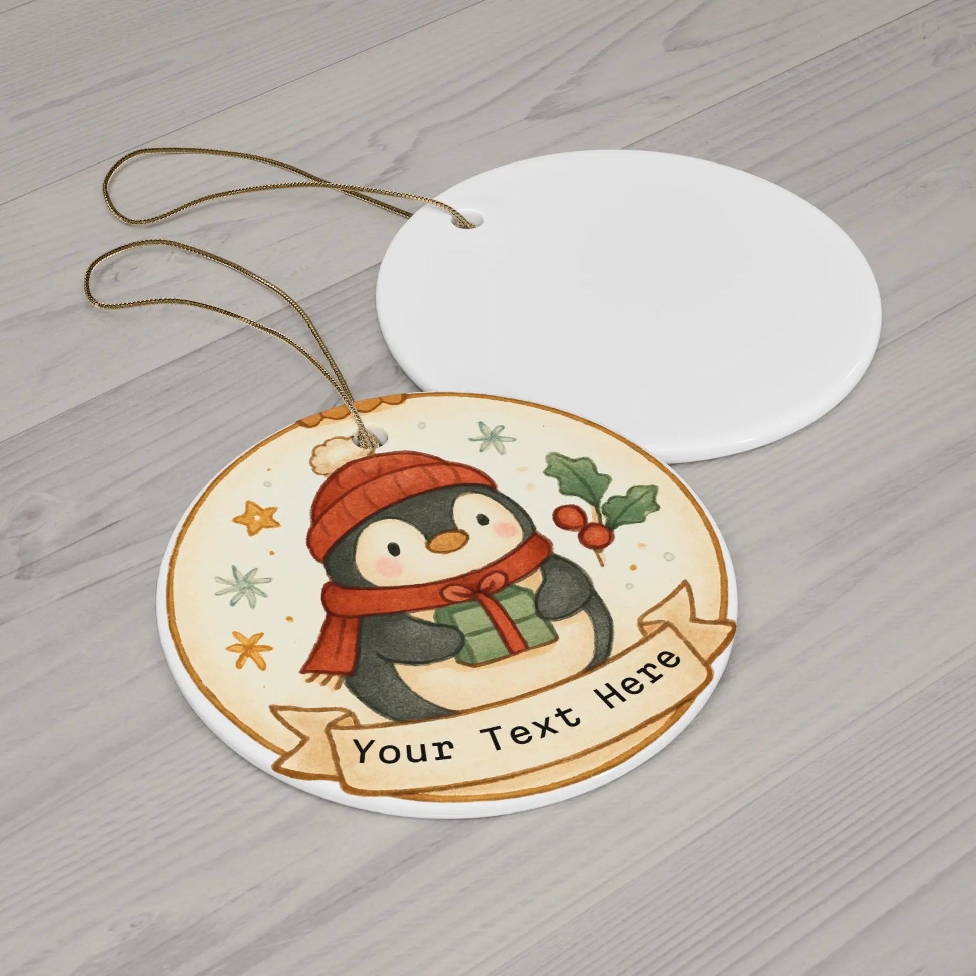Penguin Christmas Ceramic Ornament - Personalized Holiday Decoration Printify