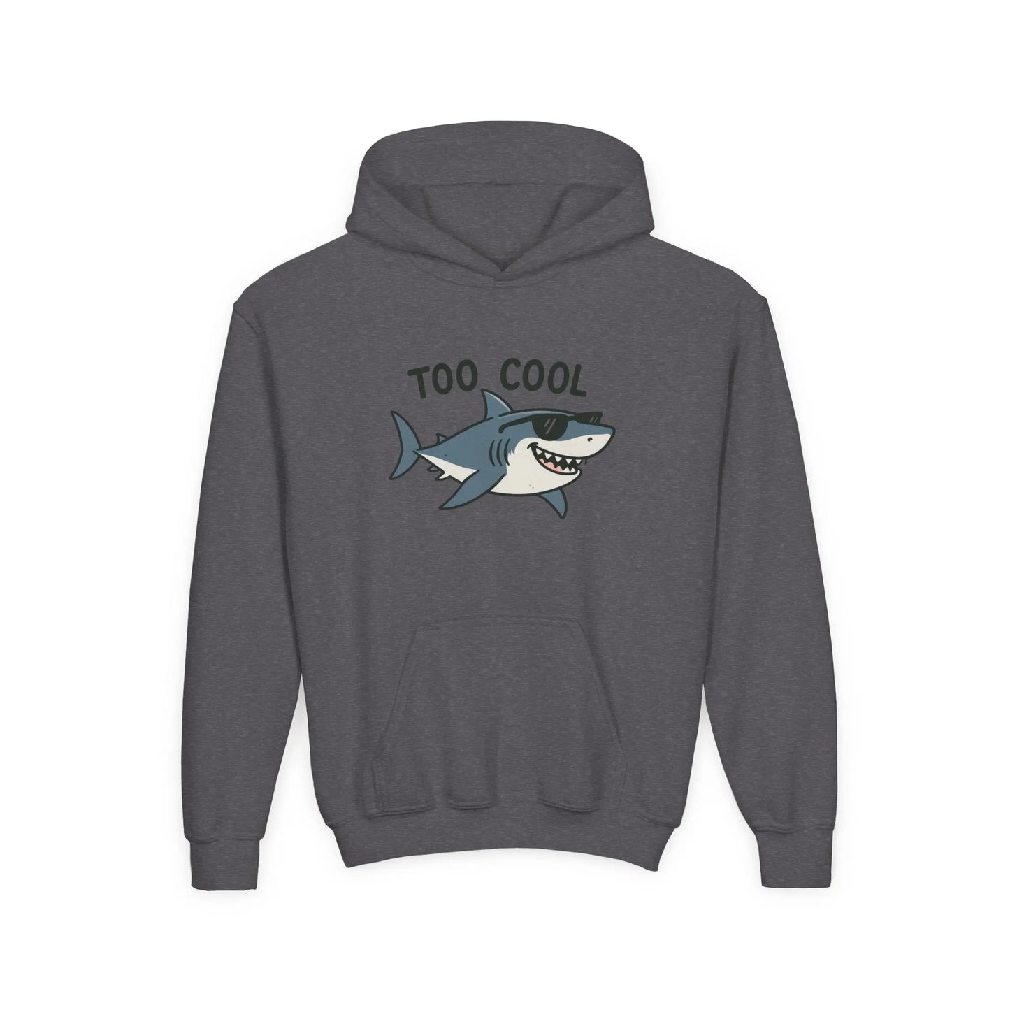 Youth Hoodie - 'Too Cool' Shark Graphic Pullover Printify