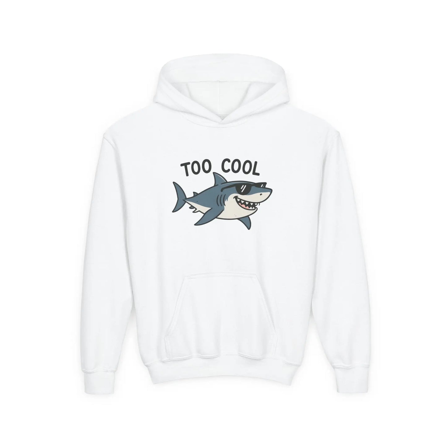 Youth Hoodie - 'Too Cool' Shark Graphic Pullover Printify