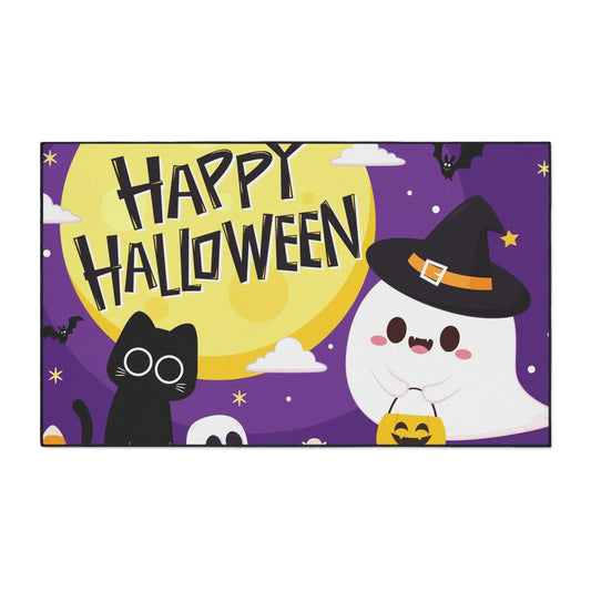 Happy Halloween Floor Mat, Spooky Decor for Entryway, Cute Ghost and Cat, Halloween Party Welcome, Fall Home Decoration, Trick or Treat Mat