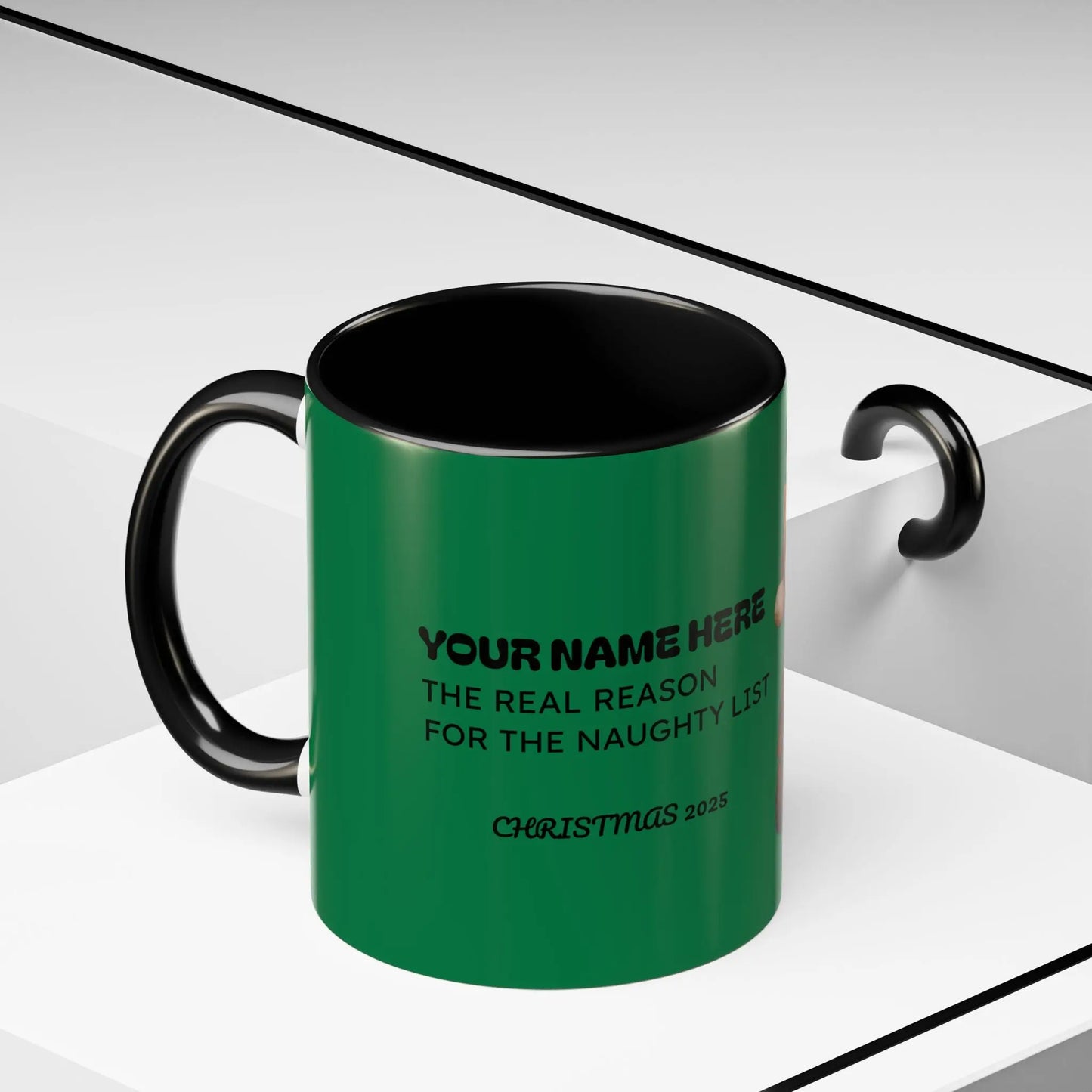 Christmas Cat Accent Mug - Personalized 'On the Naughty List' Mug Printify