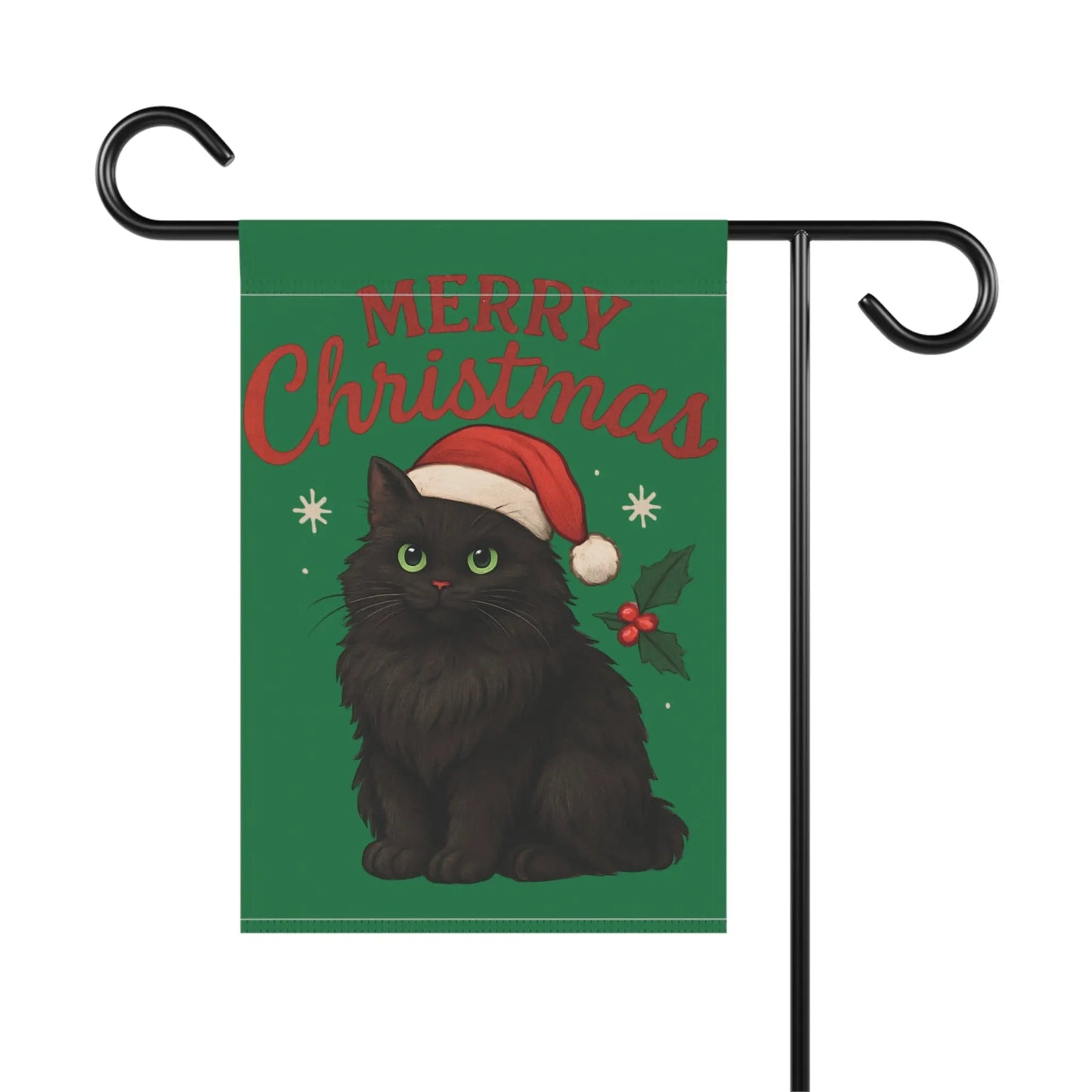 Merry Christmas Black Cat Garden Flag — Holiday House Banner Printify