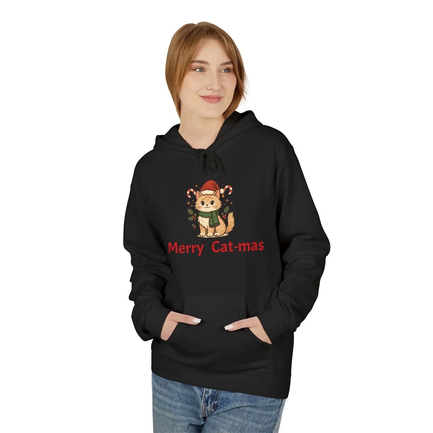 Christmas Cat Hoodie — "Merry Cat-mas" Festive Holiday Pullover Printify