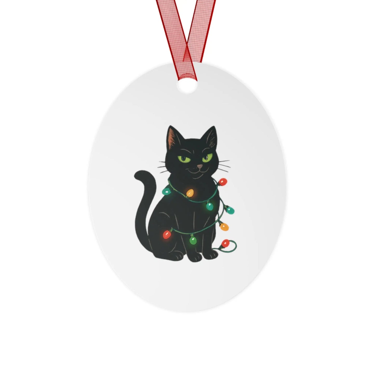 Bell Metal Ornament — Black Cat with Christmas Lights, “Definitely Naughty. Christmas 2025” Printify